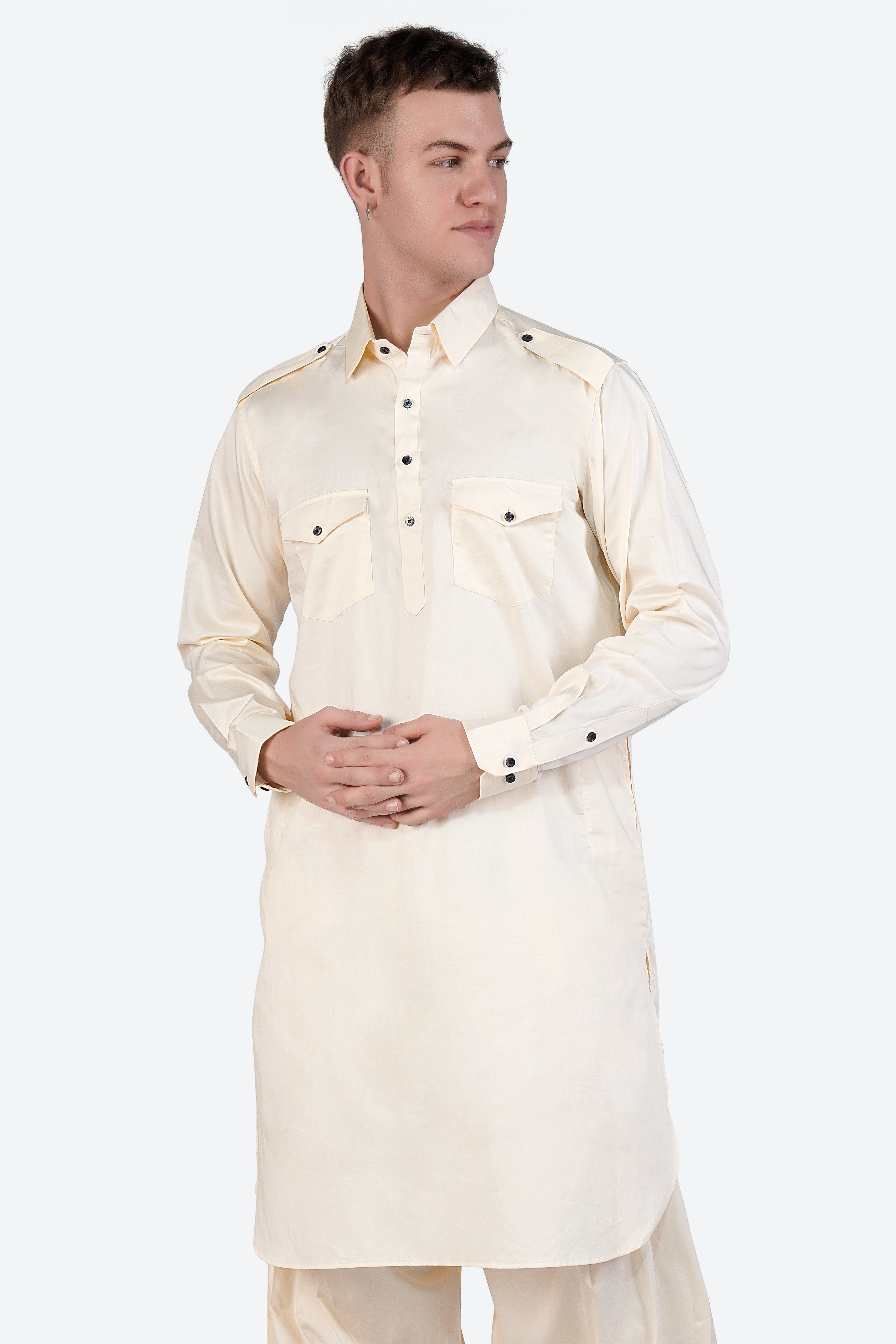 Fantasy Cream Subtle Sheen Super Soft Premium Cotton Pathani Set