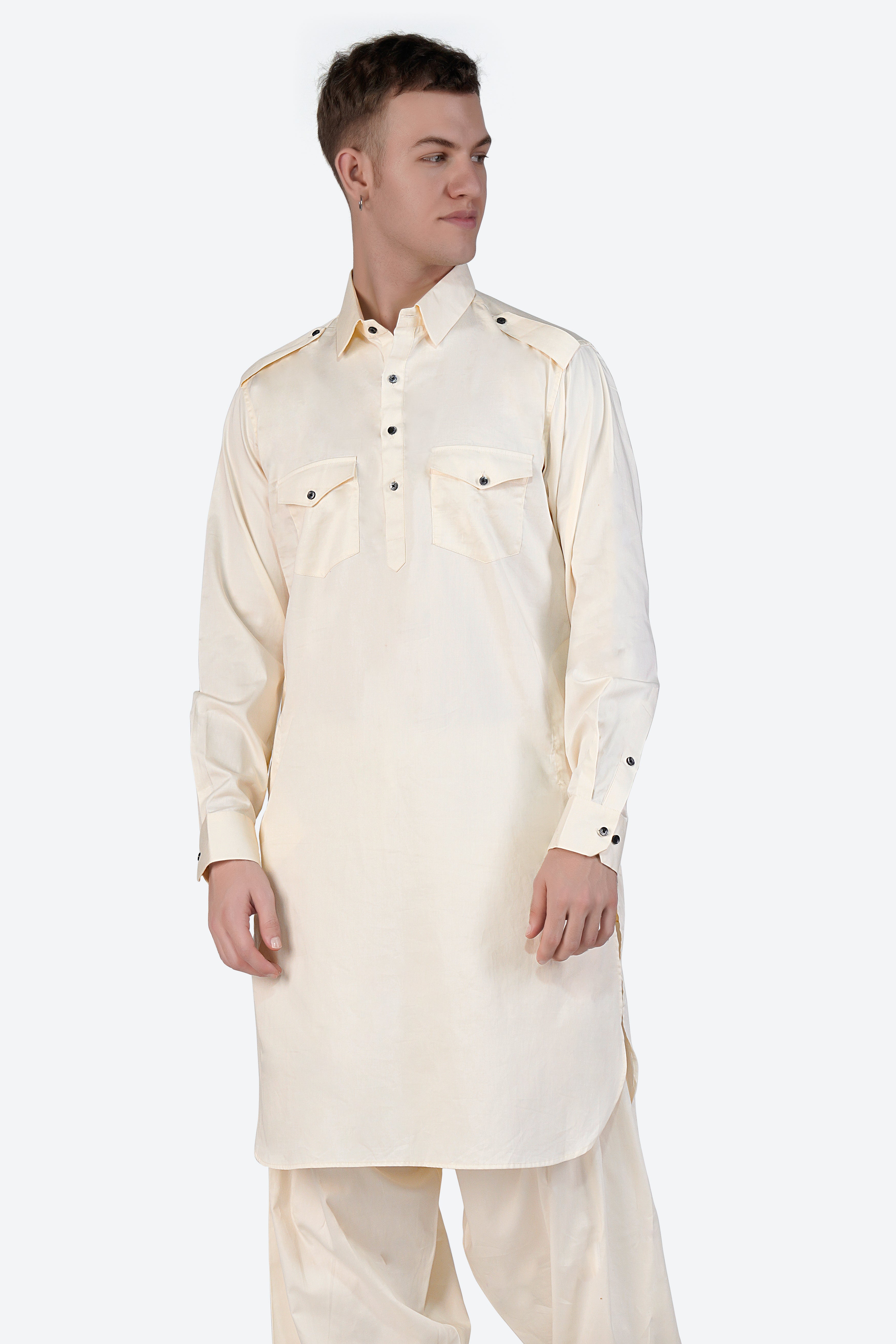 Fantasy Cream Subtle Sheen Super Soft Premium Cotton Pathani Set