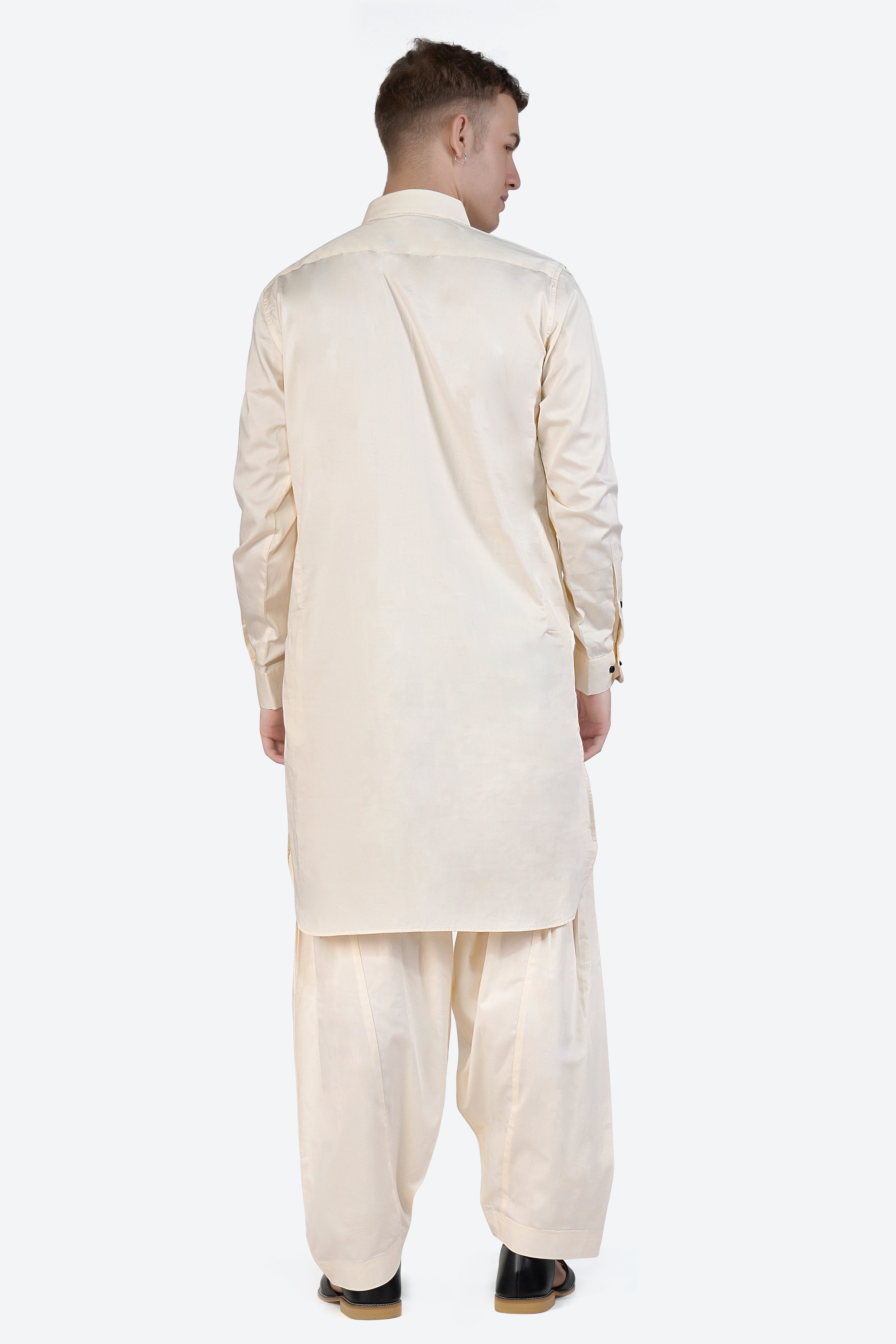 Fantasy Cream Subtle Sheen Super Soft Premium Cotton Pathani Set