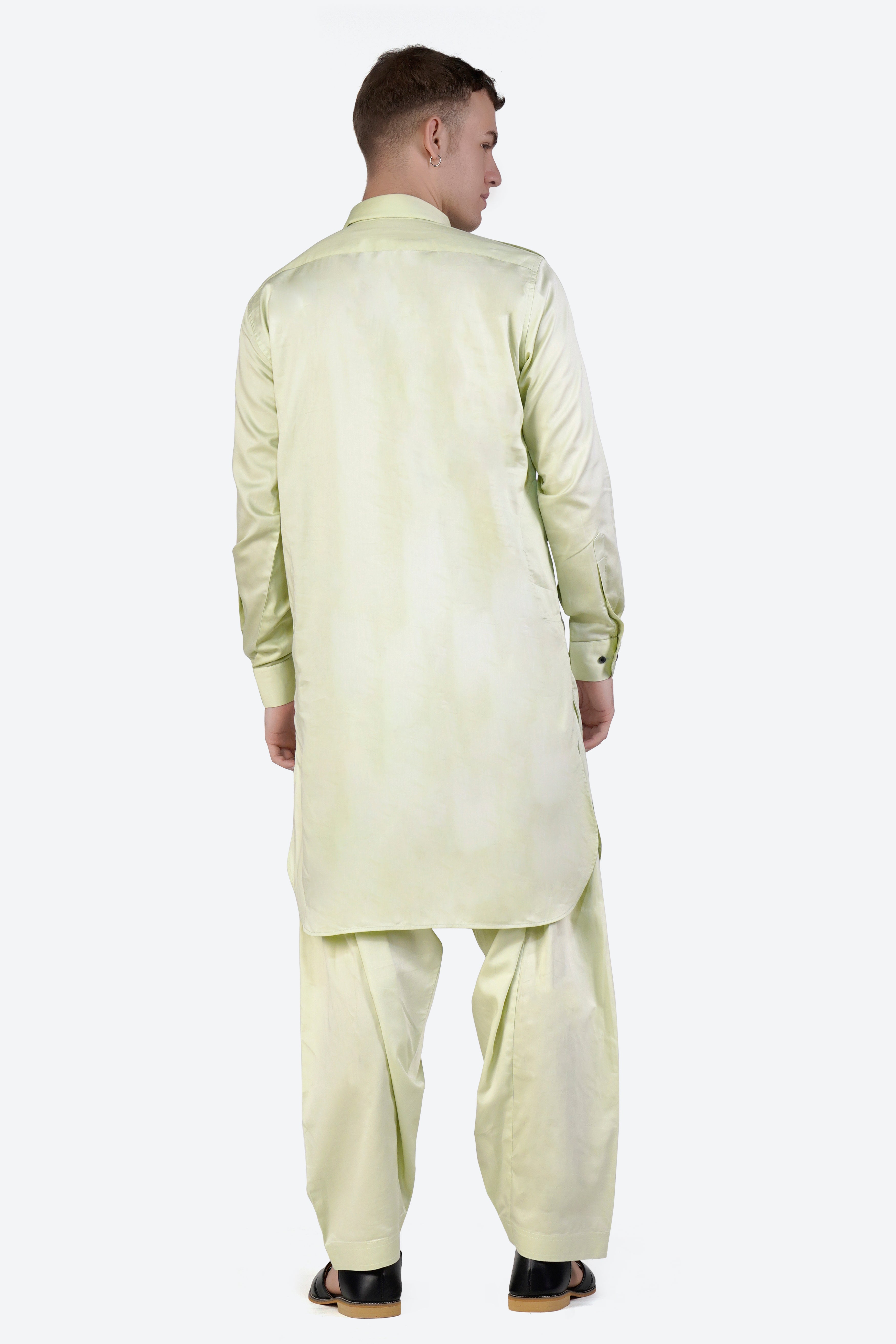 Bone Green Subtle Sheen Super Soft Premium Cotton Pathani Set