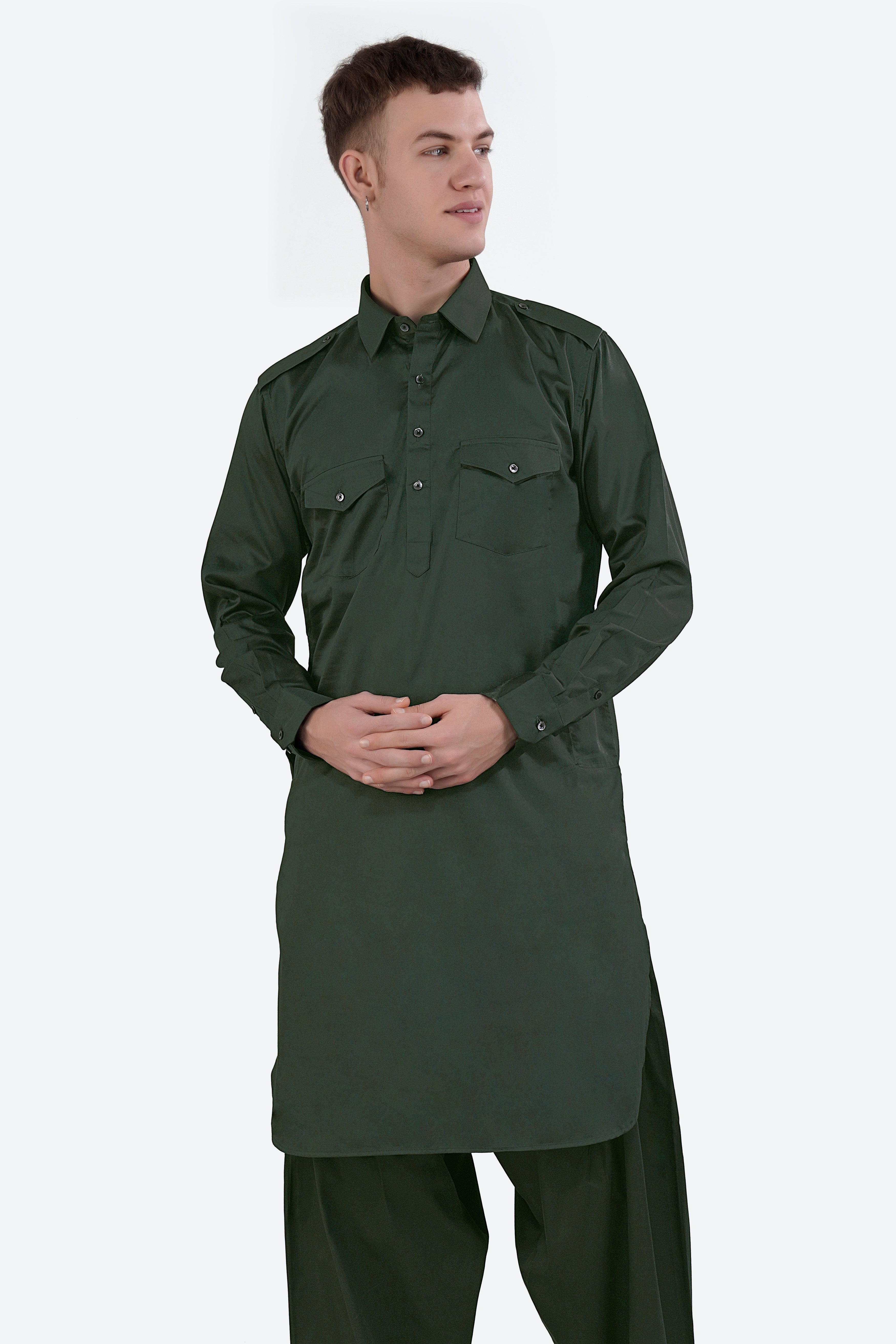 Timber Green Subtle Sheen Super Soft Premium Cotton Pathani Set