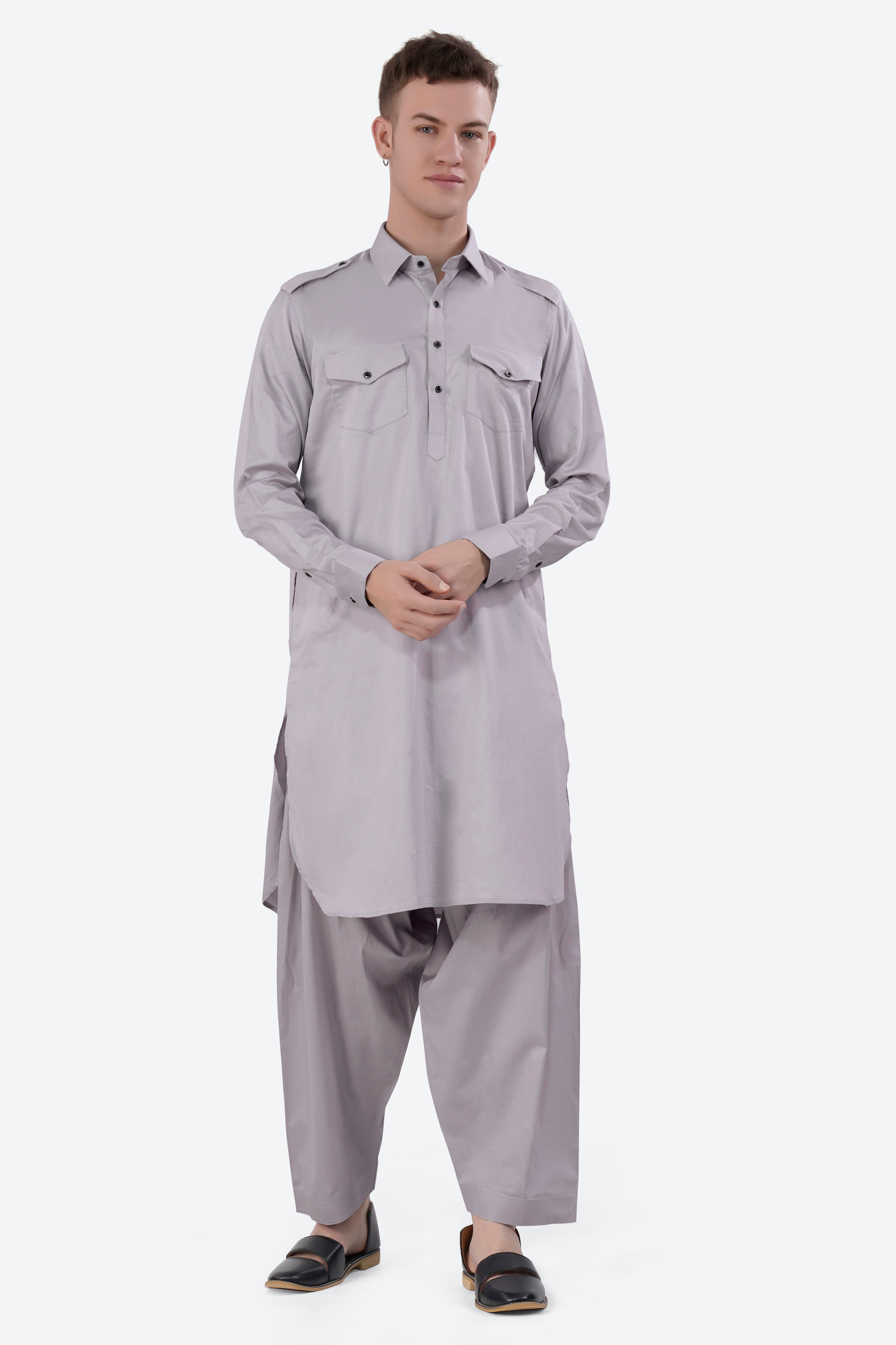 Pale Slate Lavender Subtle Sheen Super Soft Premium Cotton Pathani Set