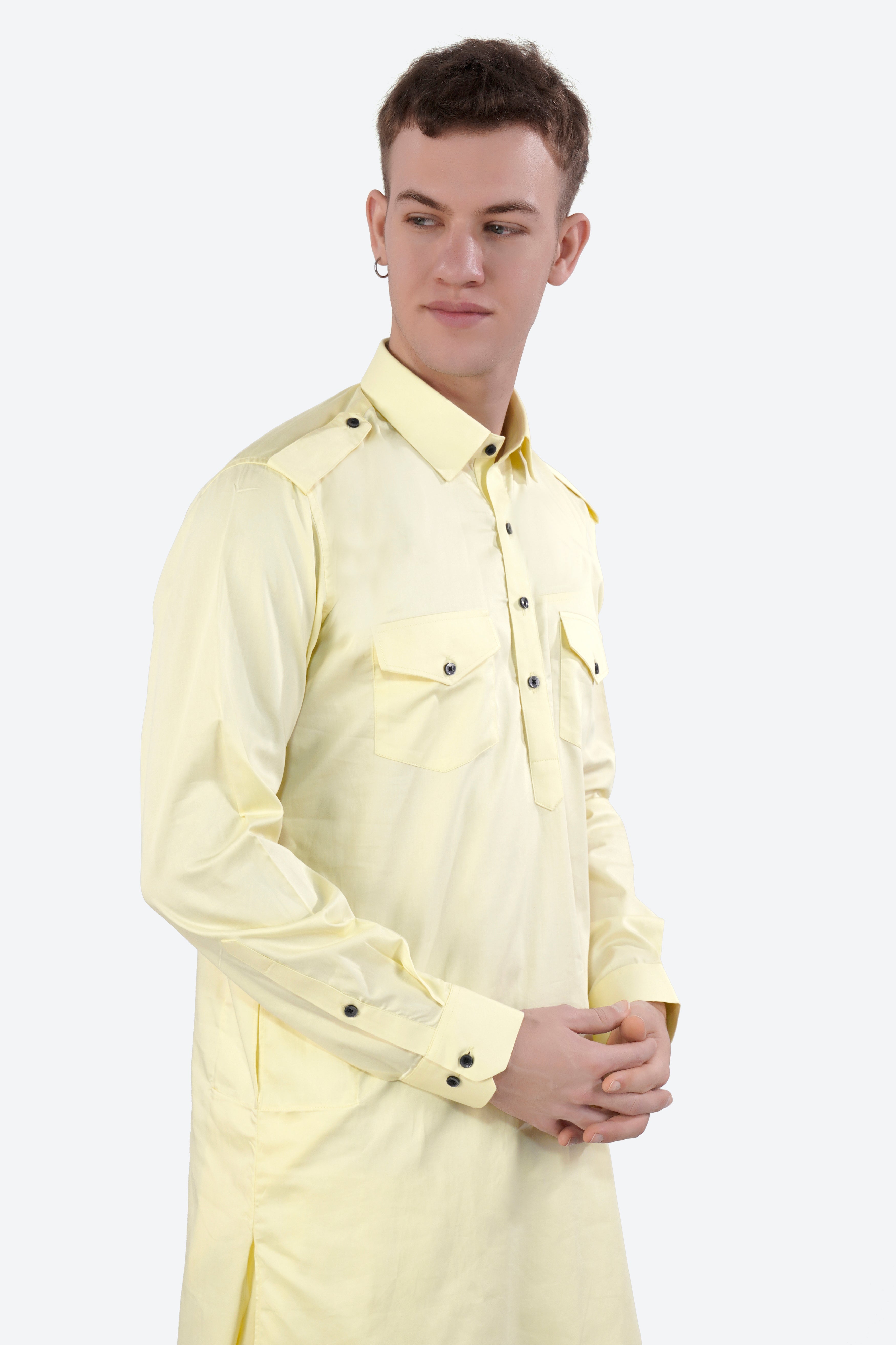 Oasis Yellow Subtle Sheen Super Soft Premium Cotton Pathani Set