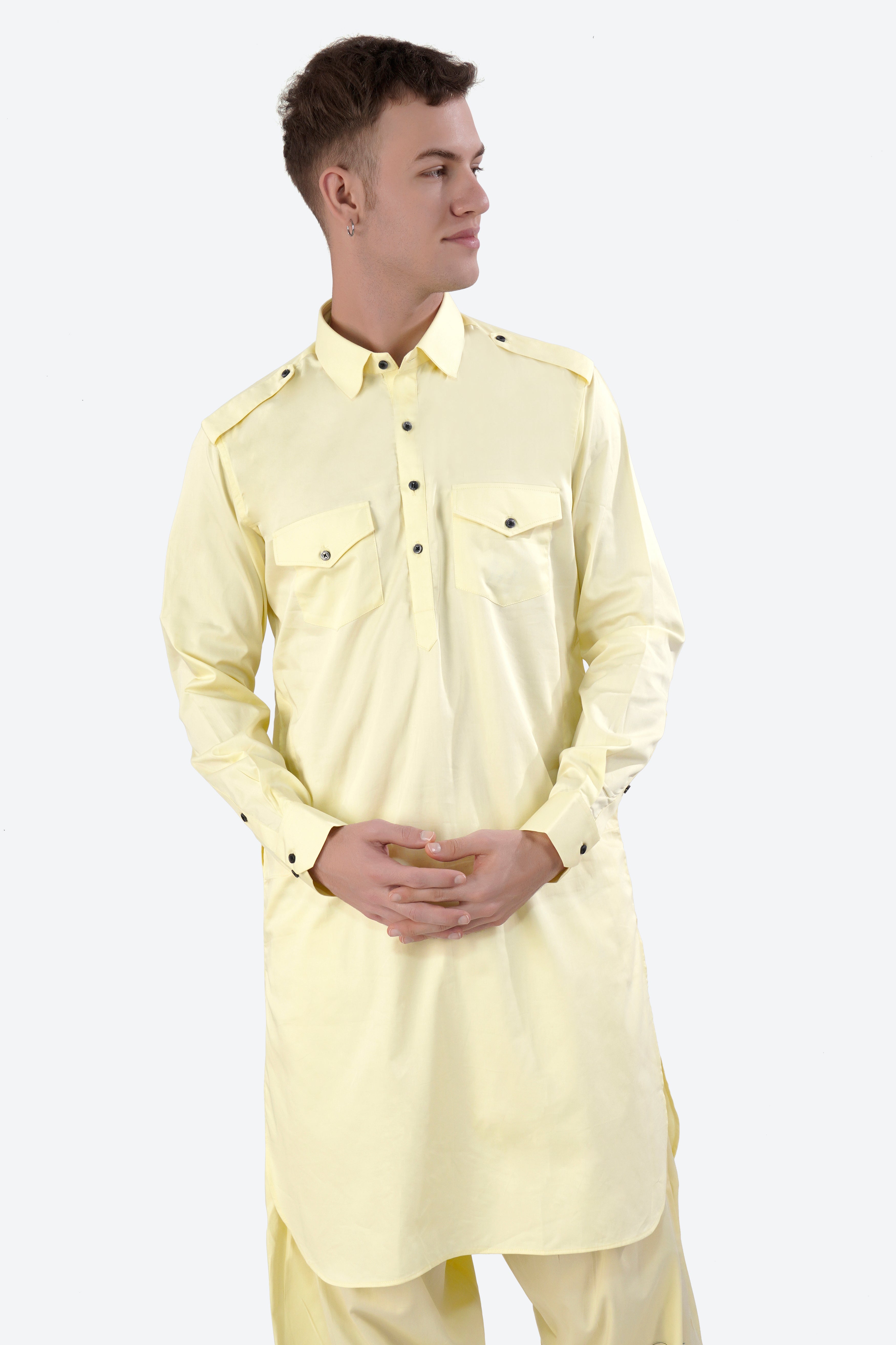 Oasis Yellow Subtle Sheen Super Soft Premium Cotton Pathani Set