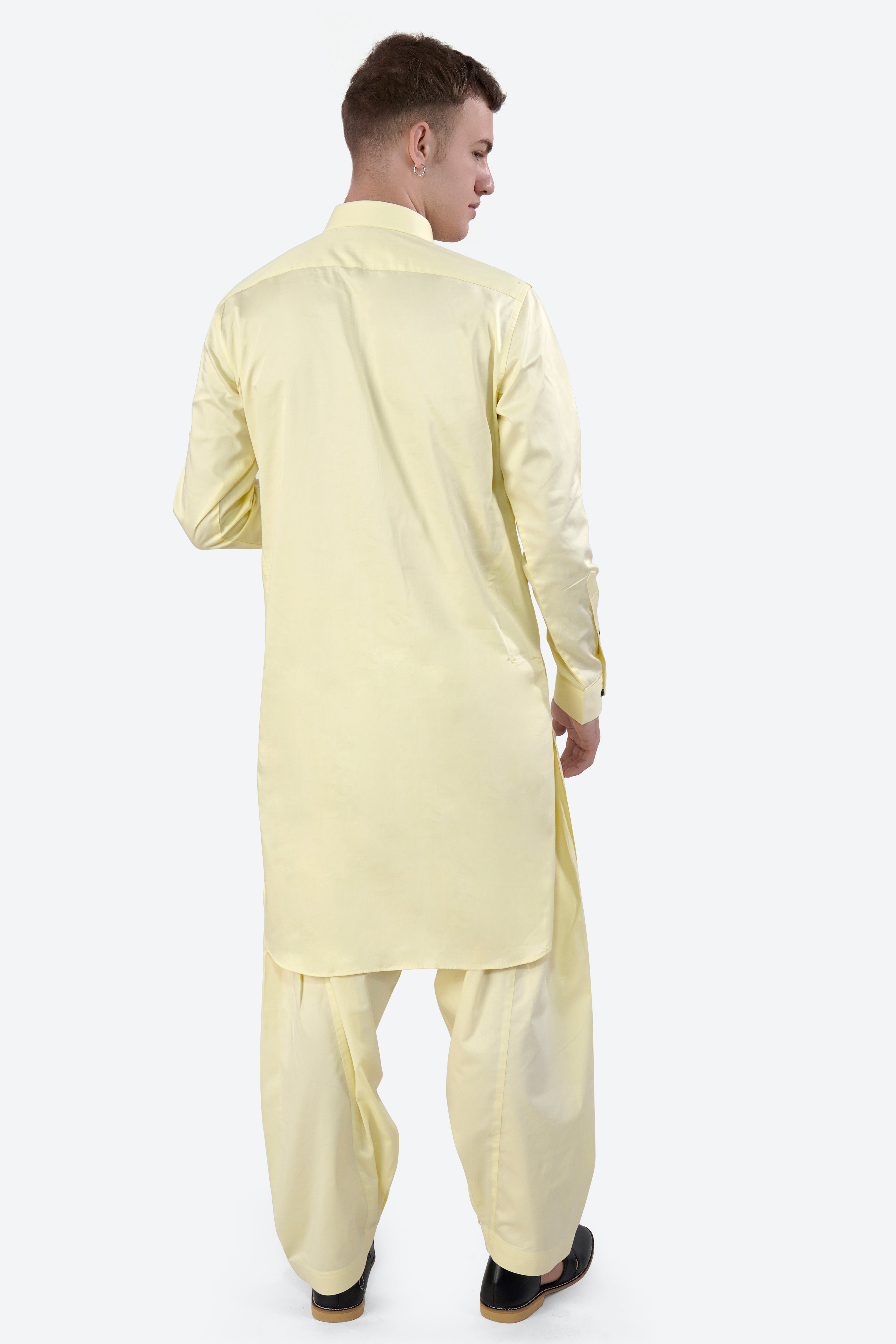 Oasis Yellow Subtle Sheen Super Soft Premium Cotton Pathani Set