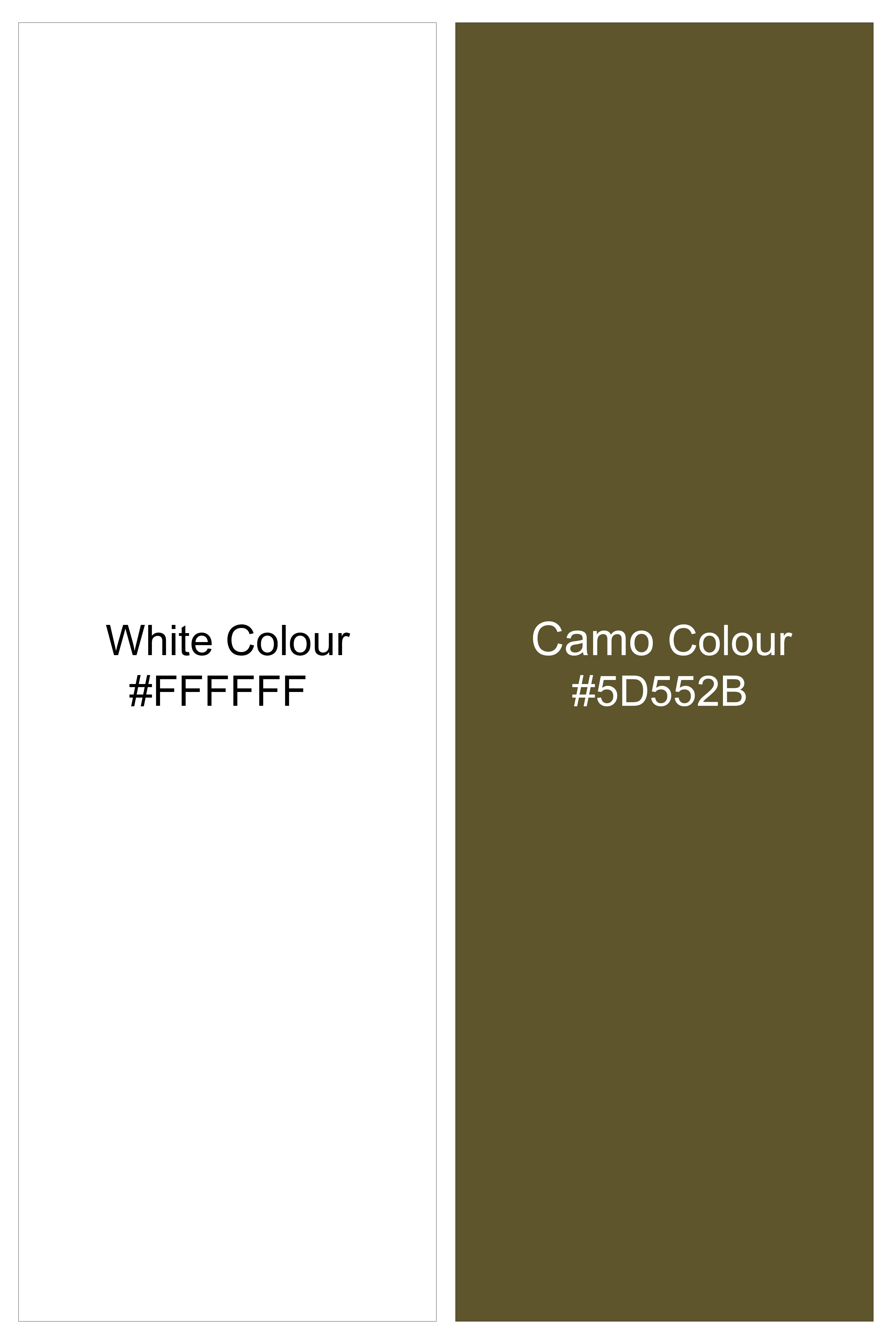 Camivor-Bright White With Camo Green Moss Marble Printed Subtle Sheen Super Soft Premium Cotton Casual Shirt