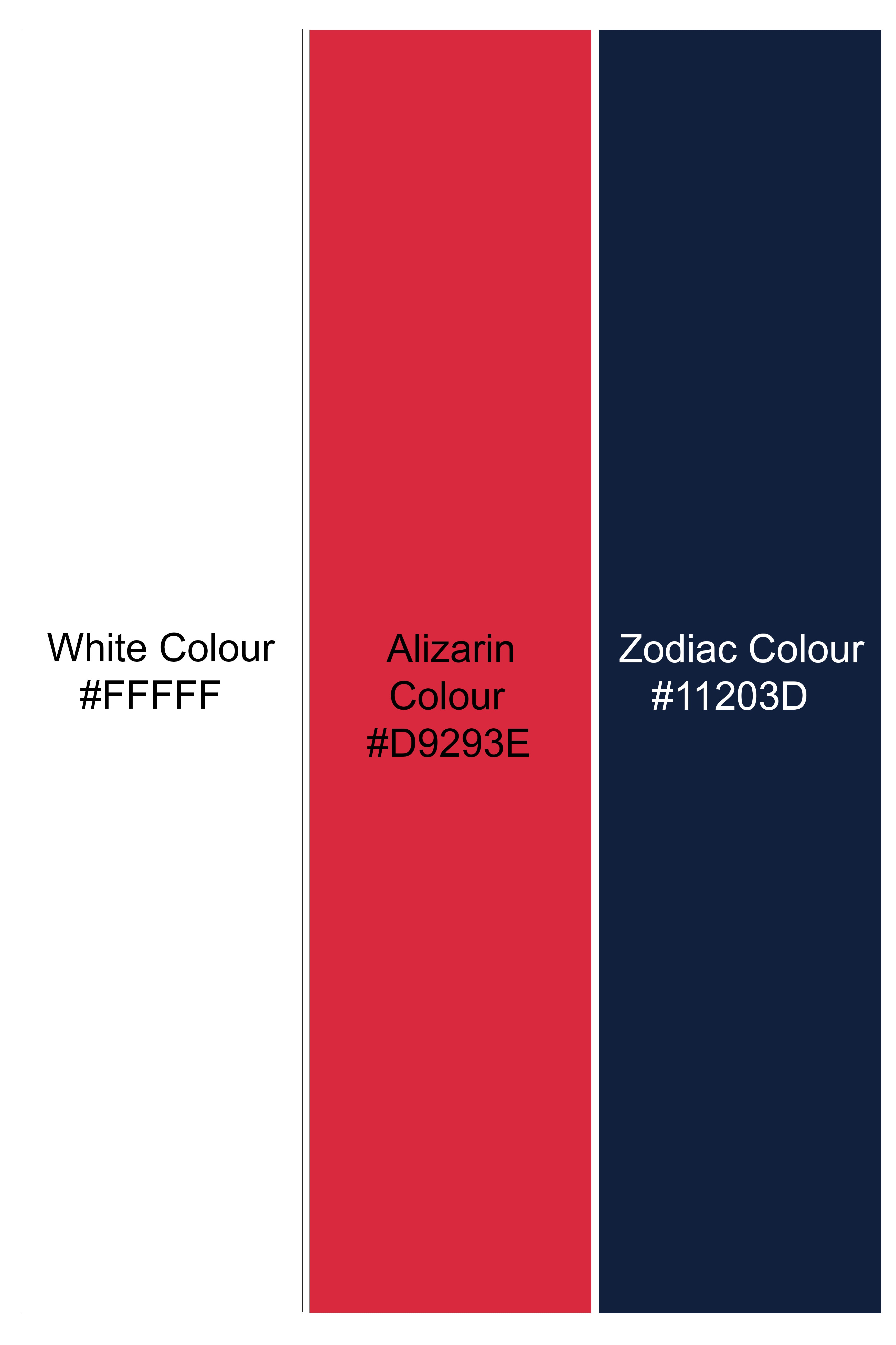Bright White with Alizarin Red Plaid Dobby Textured Premium Cotton Shirt