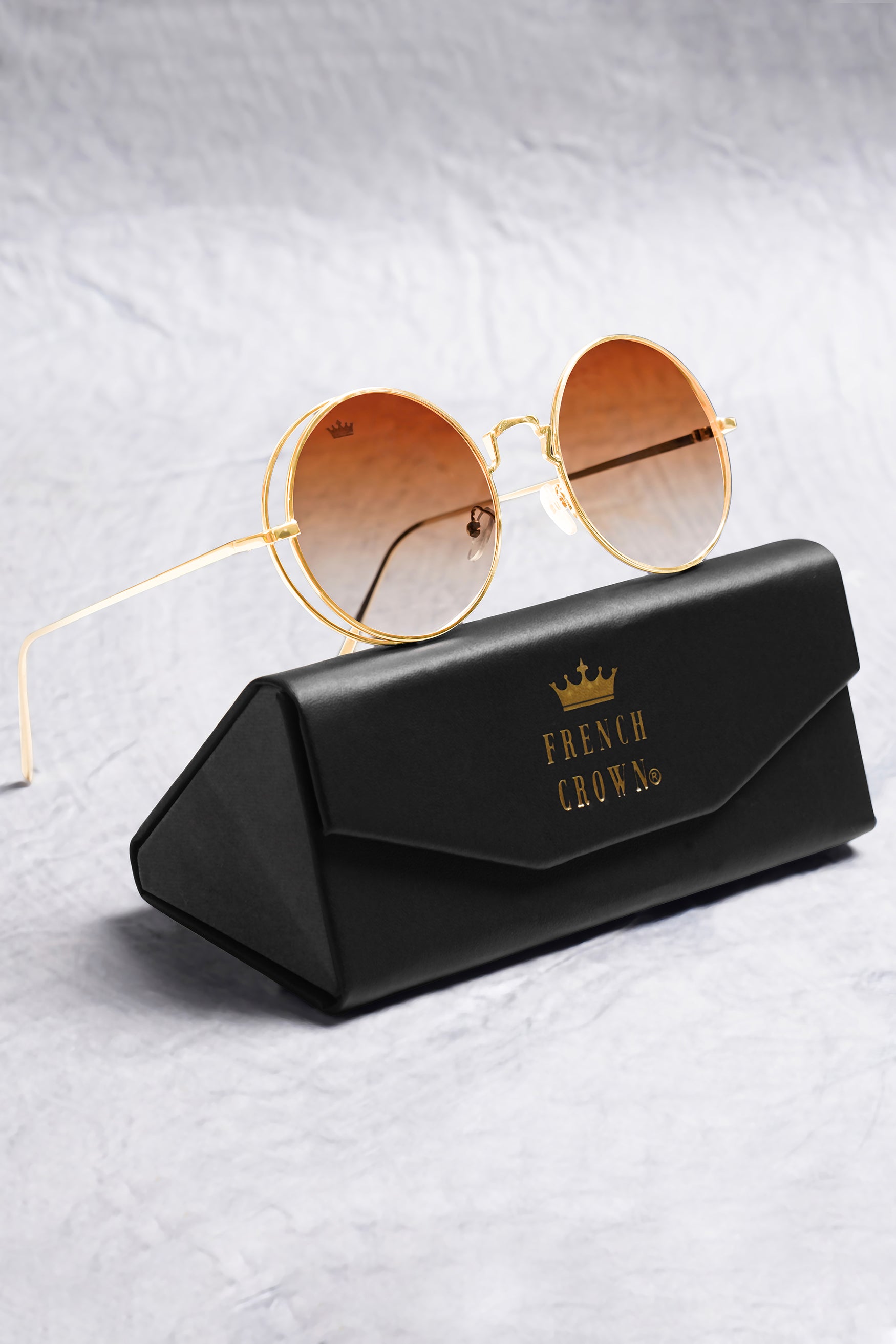 Penny Brown French Crown Round-Shaped Unisex Sunglasses