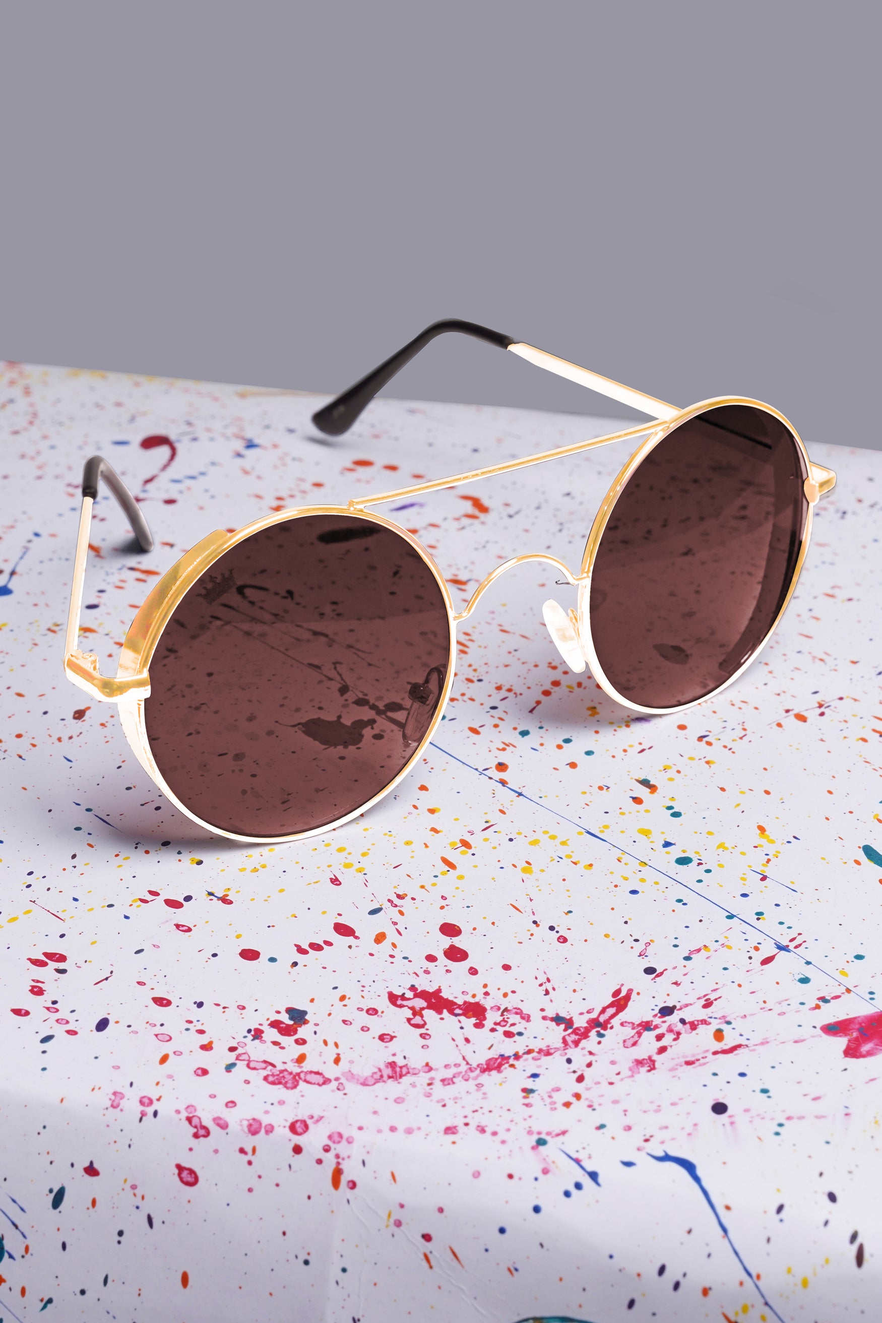 Hickory Brown French Crown Round-Shaped Unisex Sunglasses