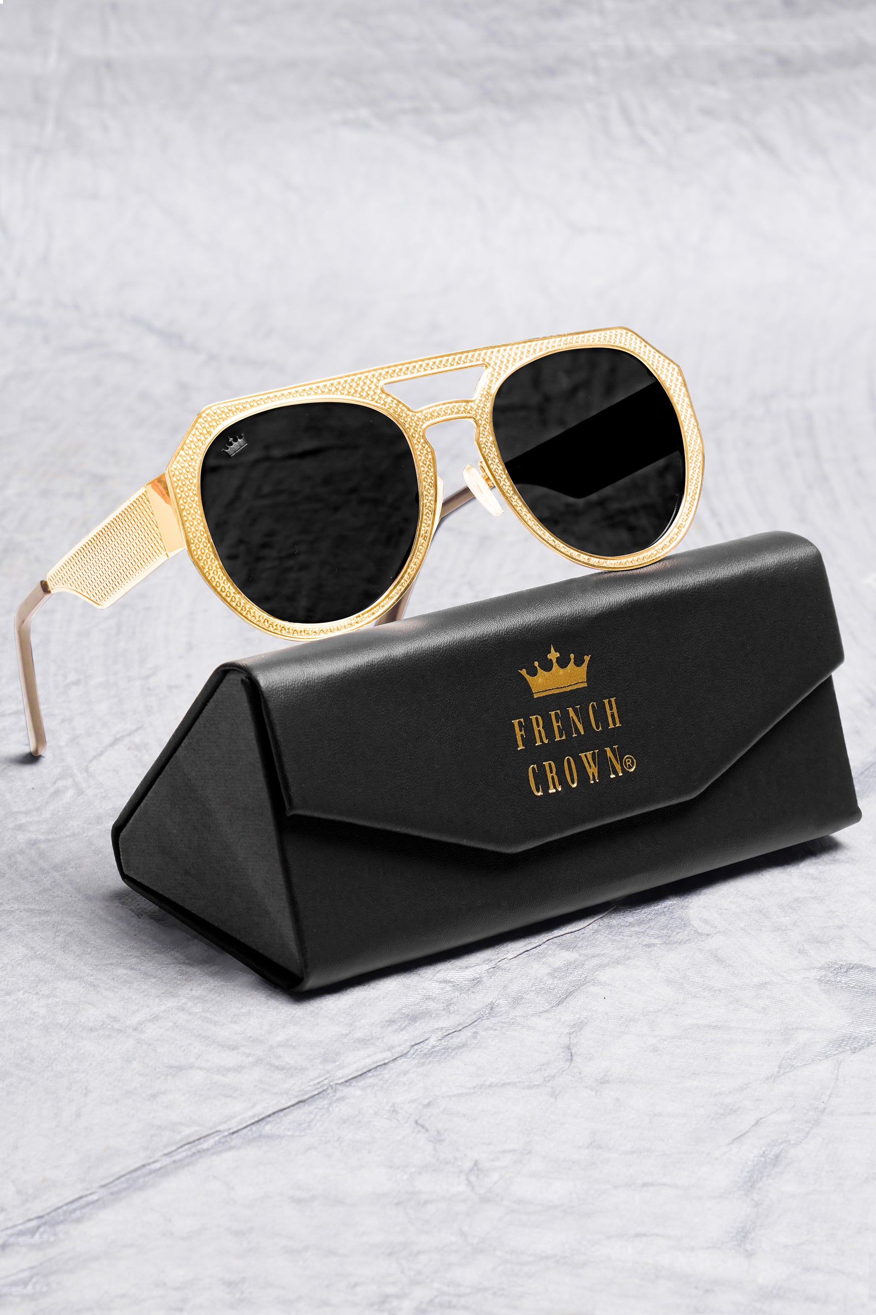 Coal Black French Crown Full Rim Unisex Sunglasses