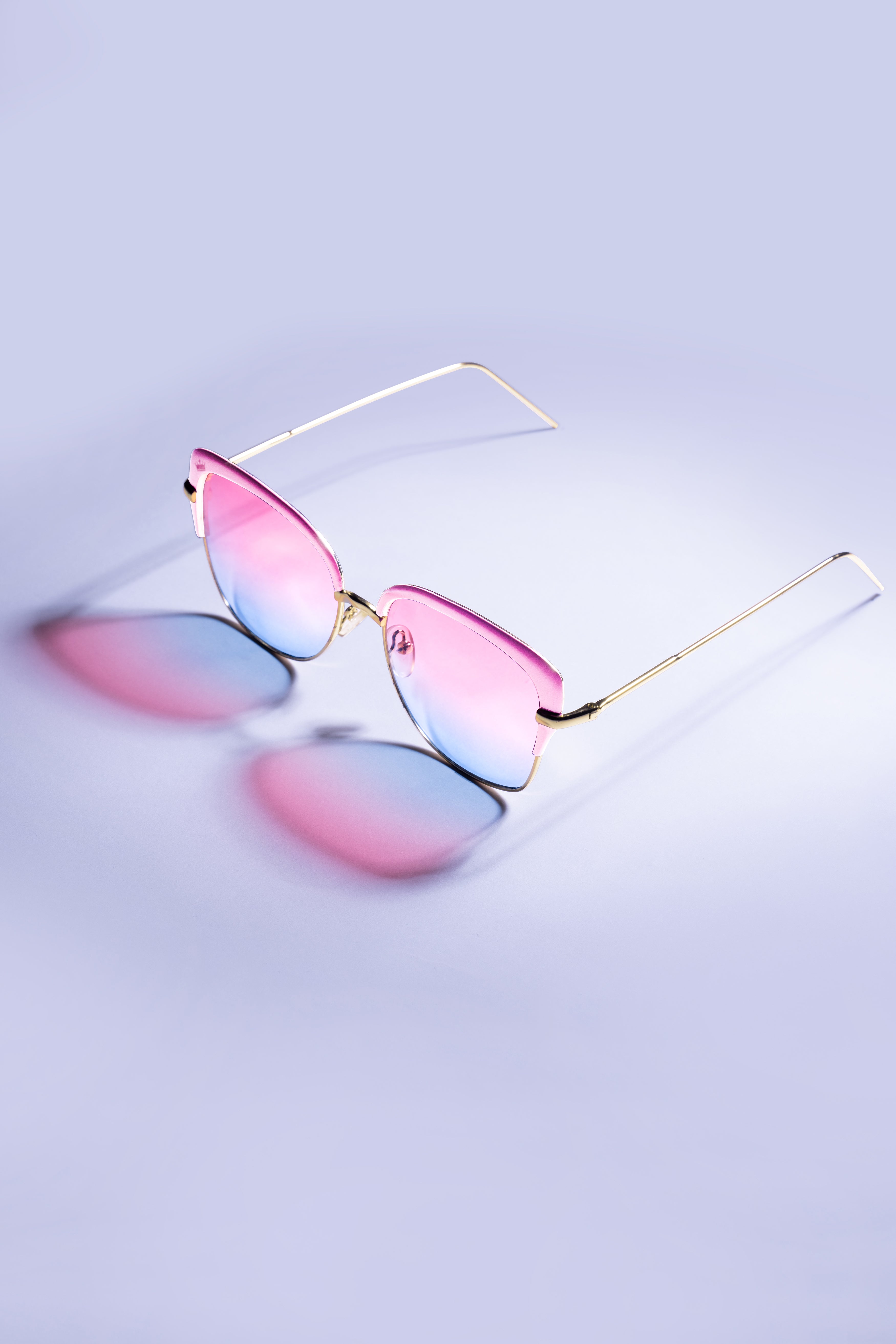 Neon Pink With Blue French Crown Cat Eye Women’S Sunglasses