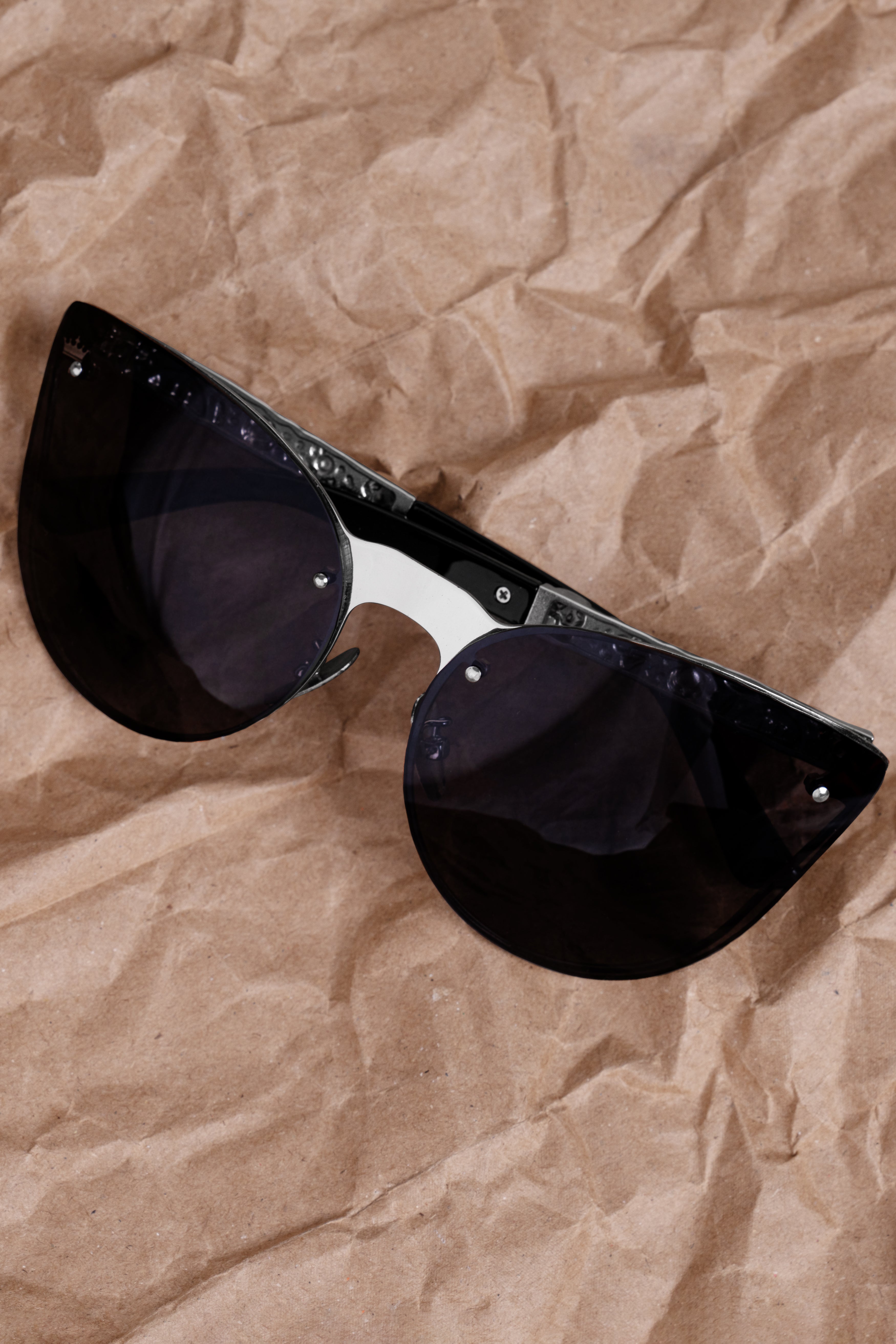 Pitch Black French Crown Cat Eye Unisex Sunglasses