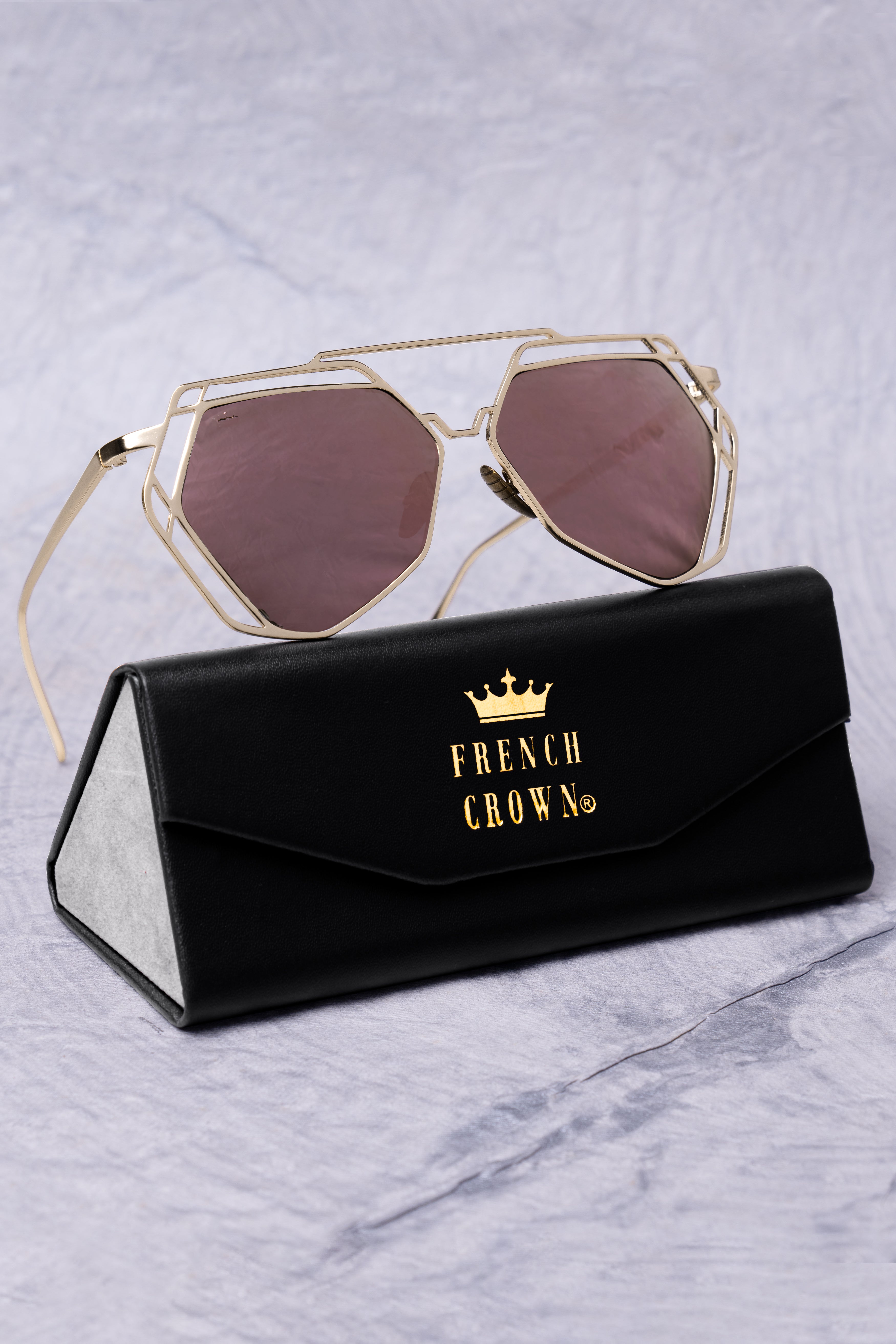 Rose Gold French Crown Full Rim Unisex Sunglasses