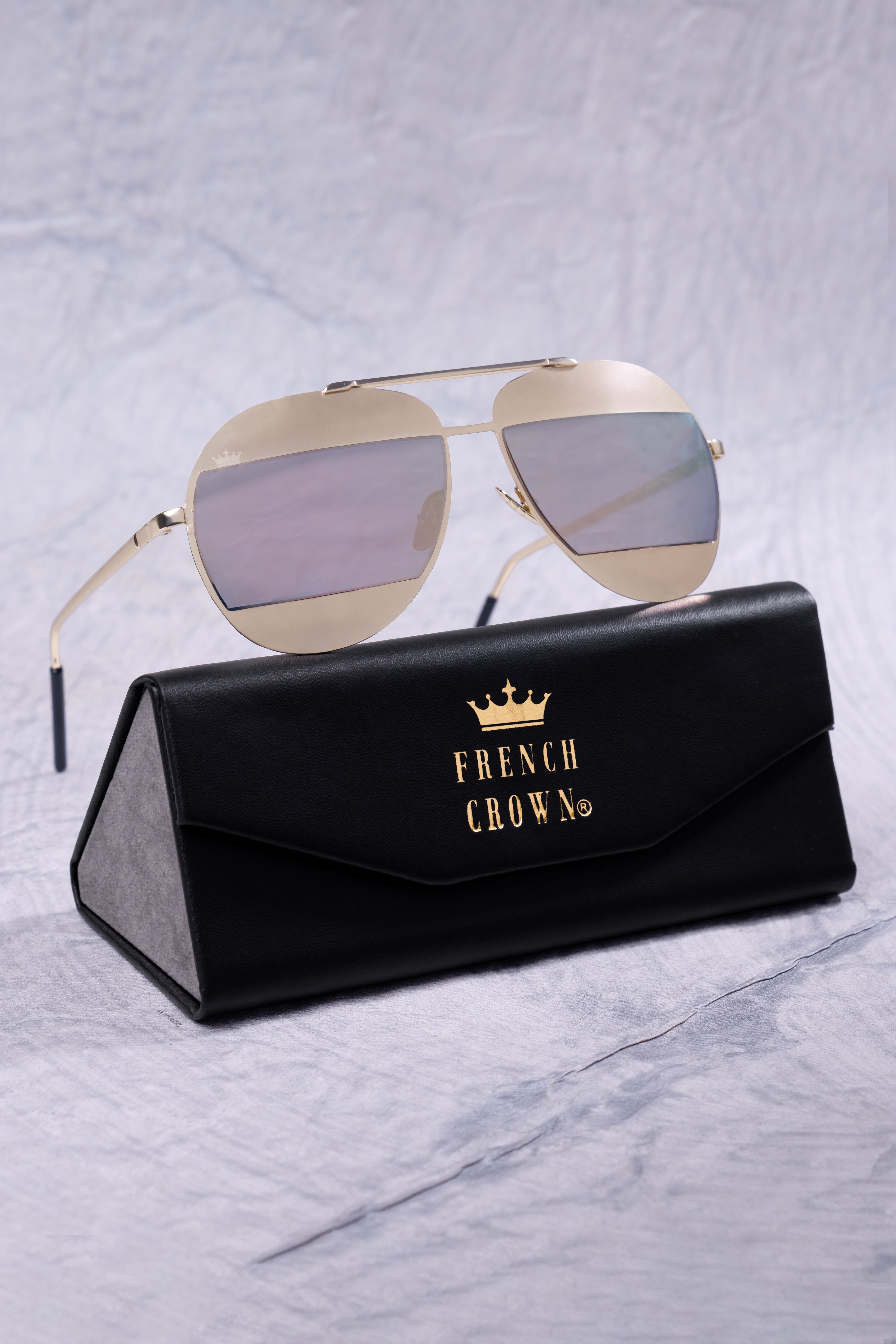 Metallic Gold Dior Split French Crown Aviator Unisex Sunglasses