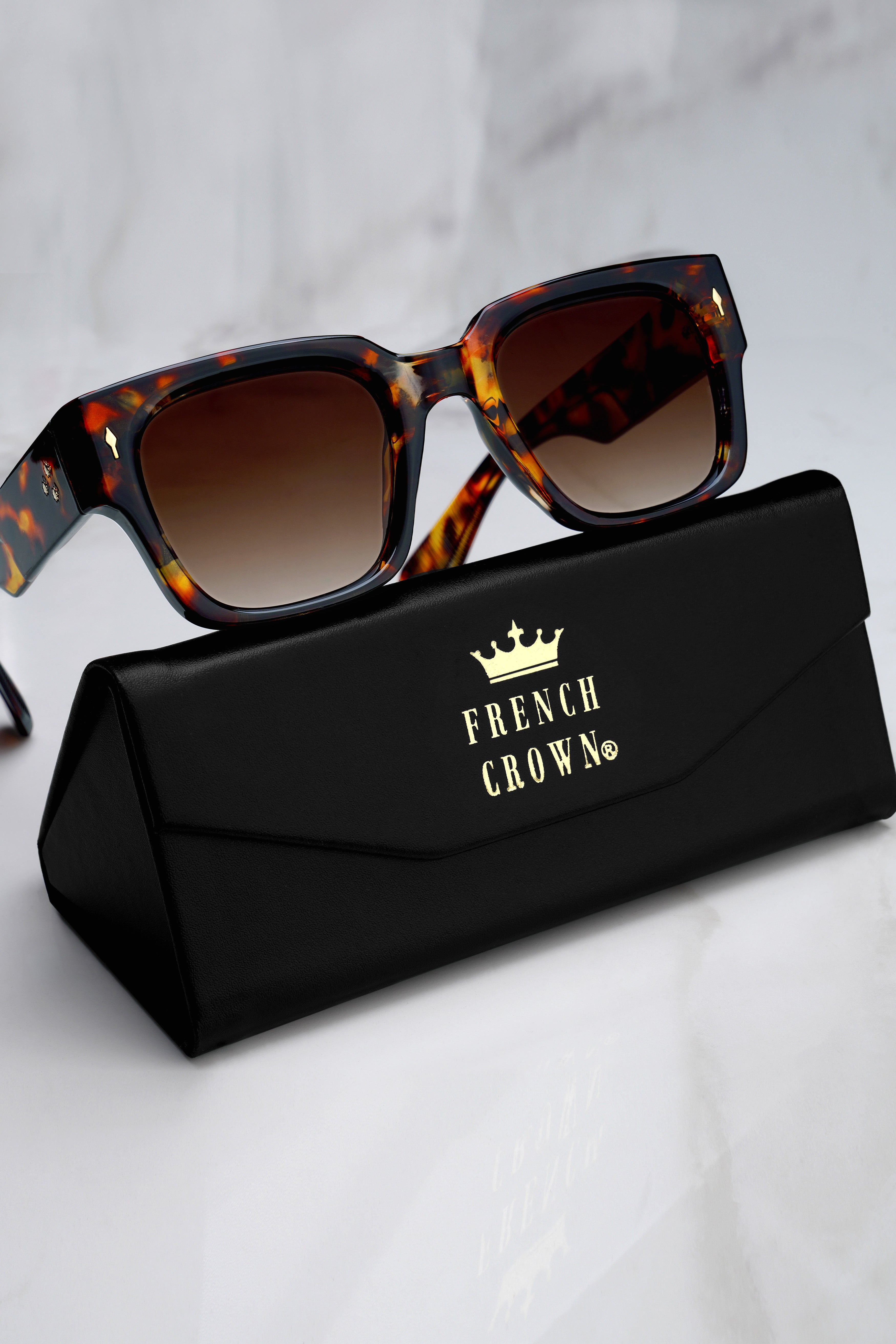 Marvoro-Ocean Havana Brown French Crown Oversized Unisex Sunglasses