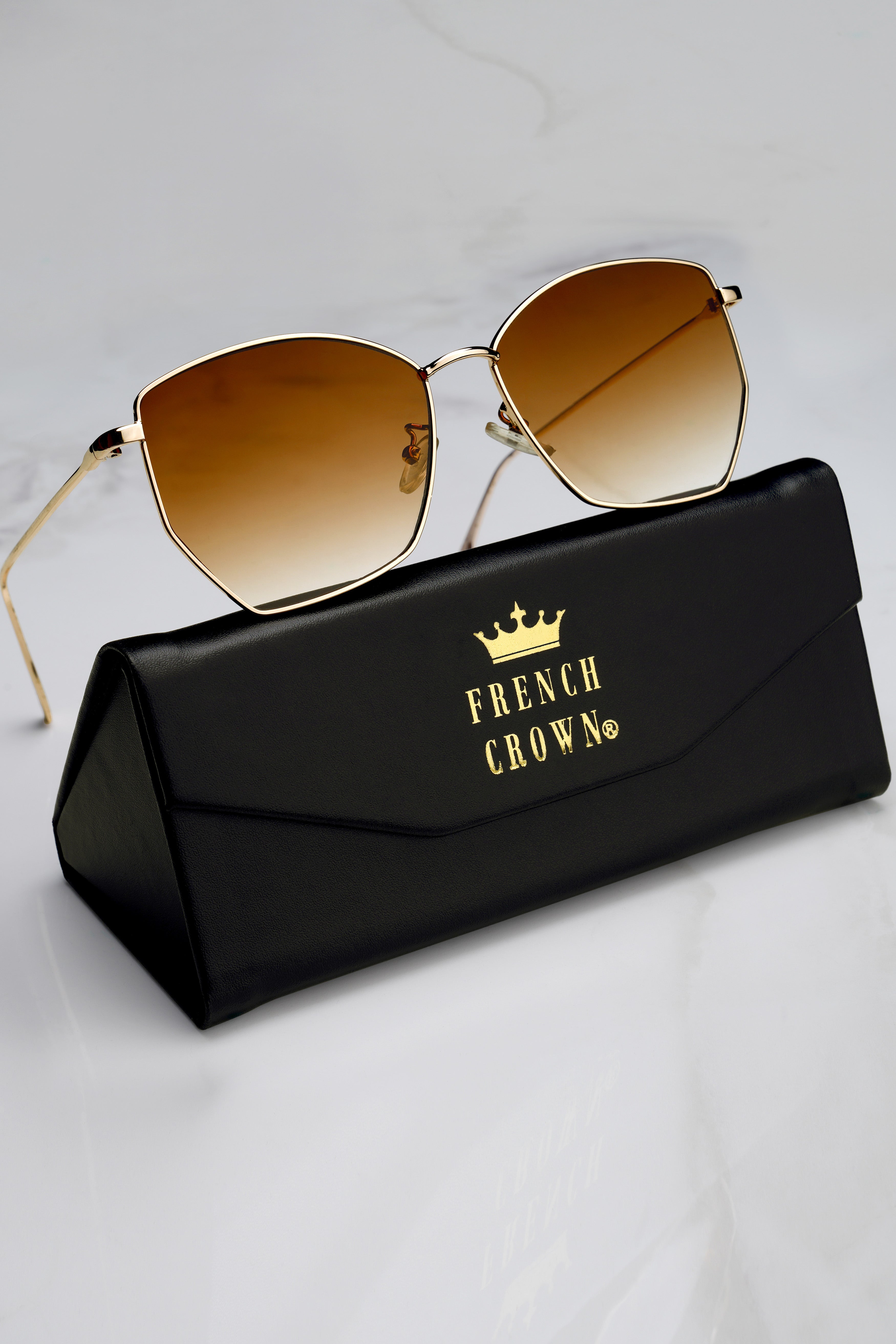 Ambroir-Golden Amber Fade Brown French Crown Geometric Unisex Sunglasses