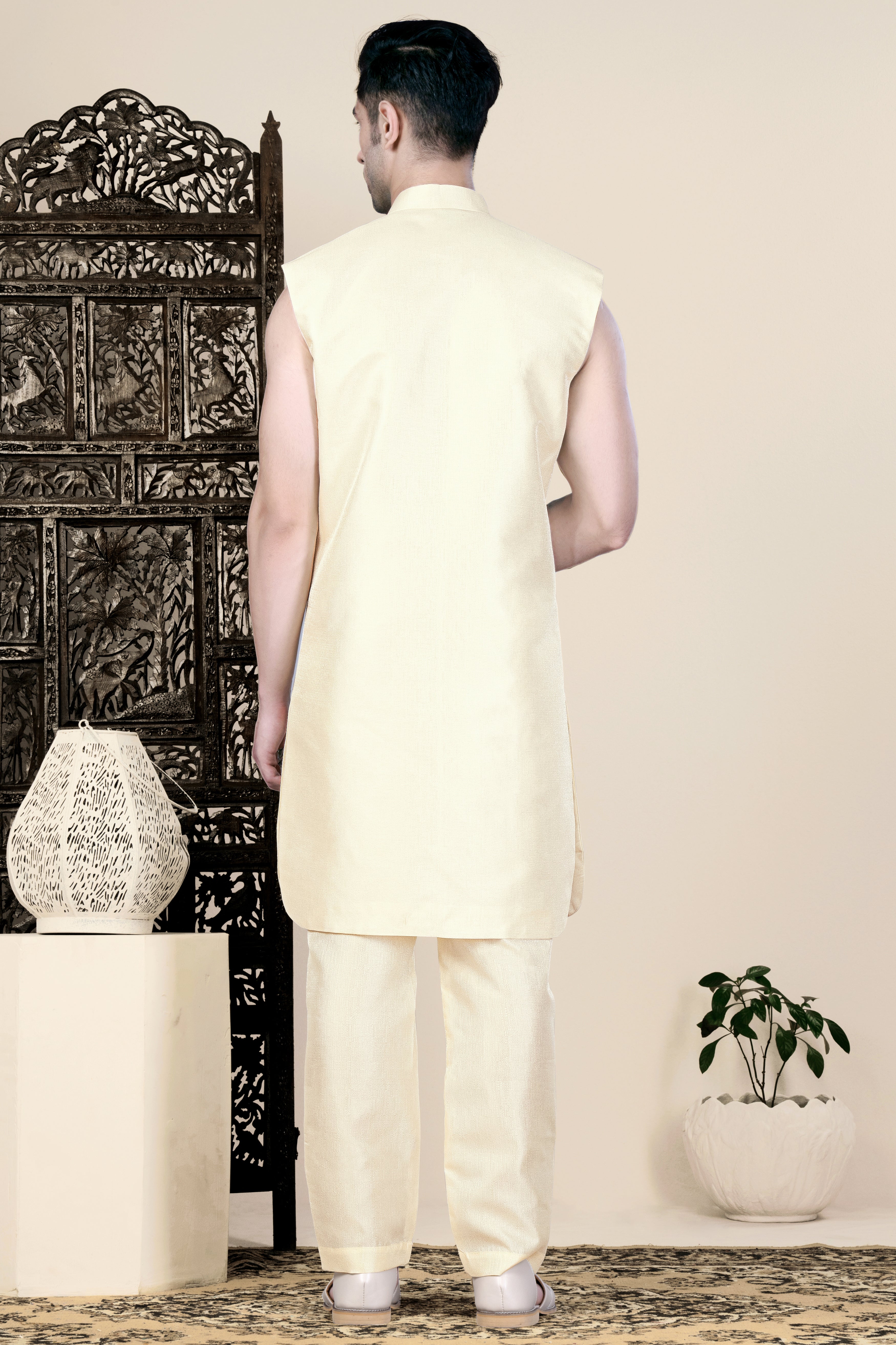 Cream Sleeveless Indo-Western Set