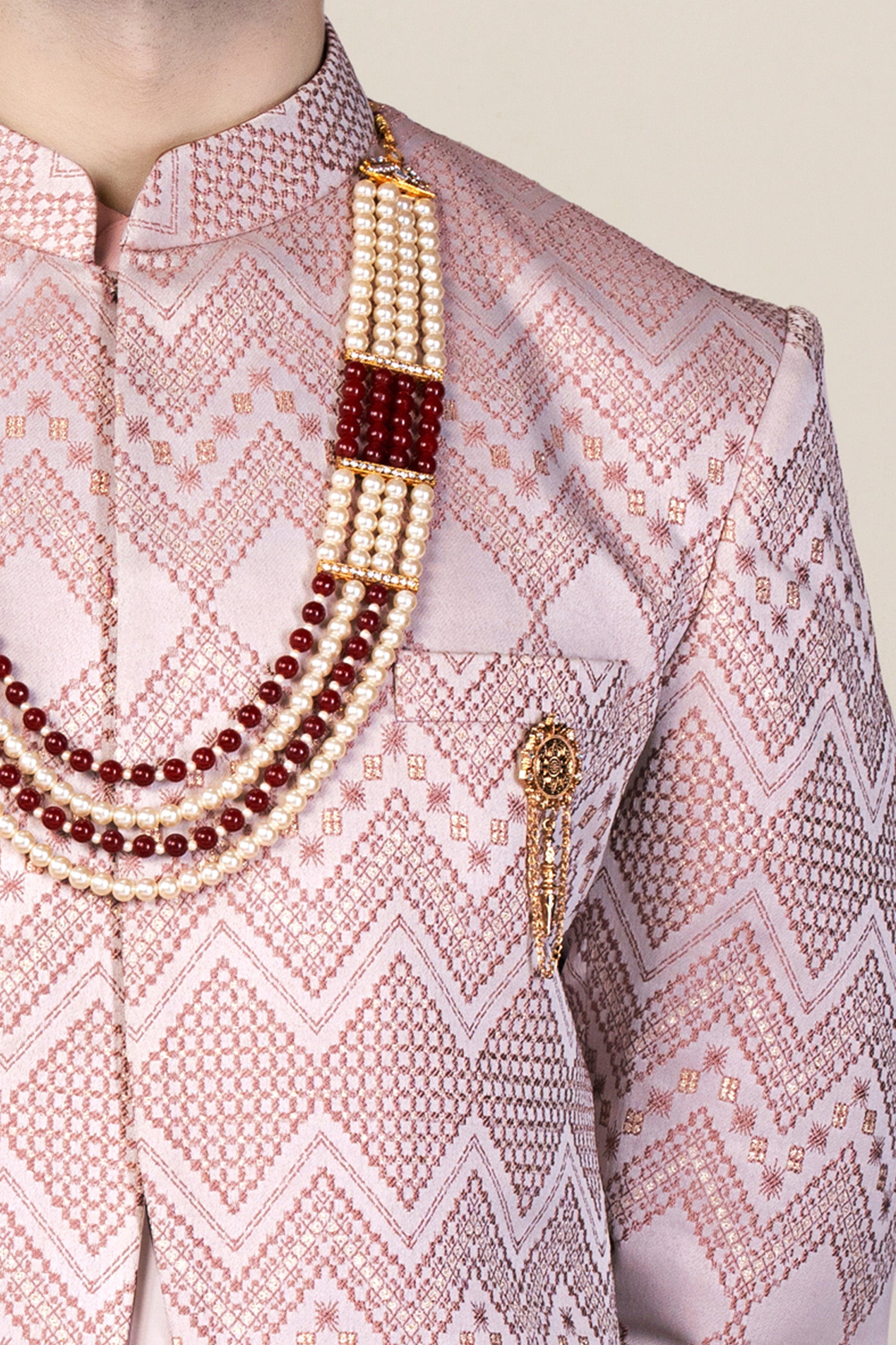 Blossom Pink Thread and Chevron Sequin Embroidered Indo-Western Sherwani Set