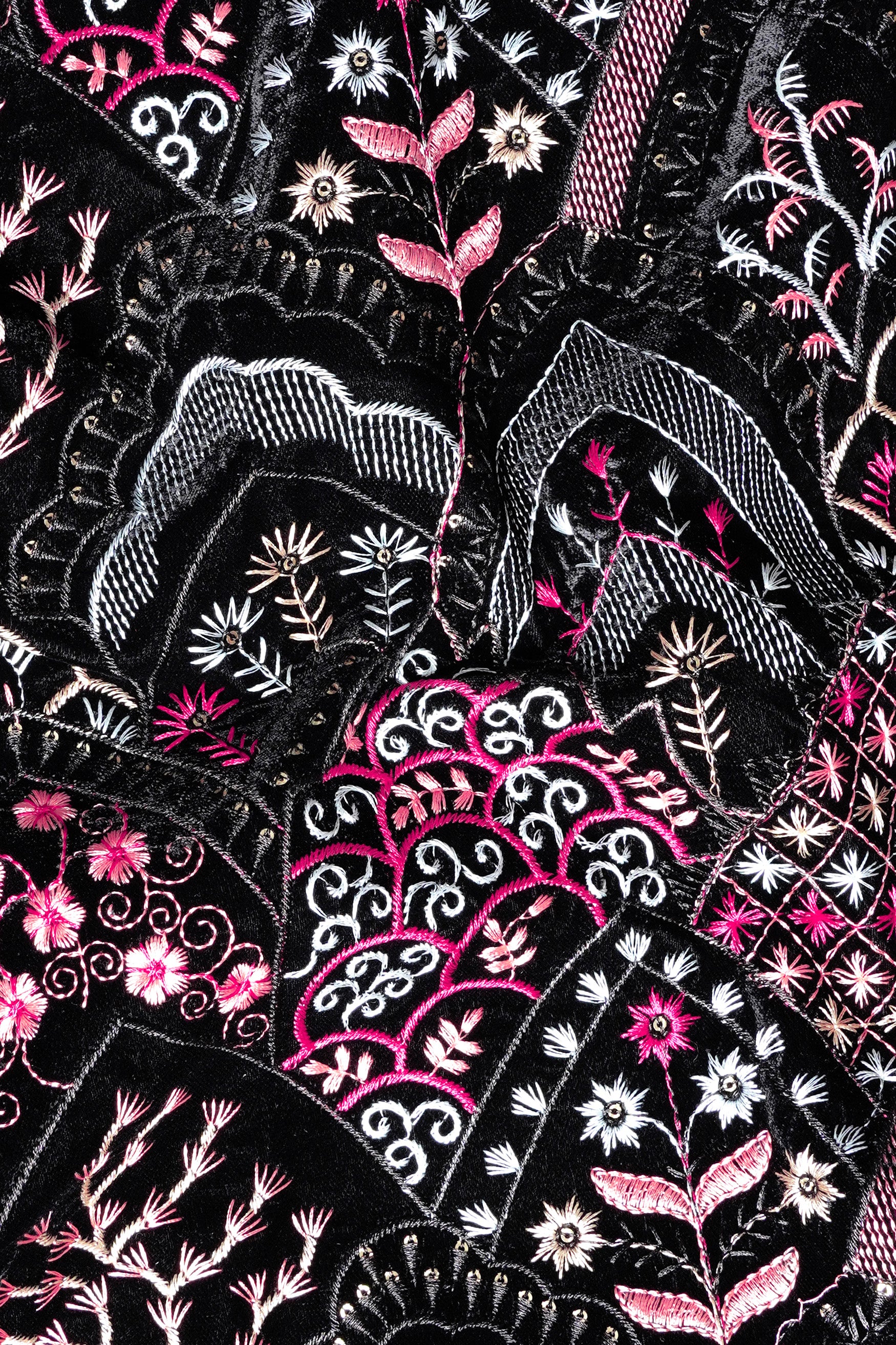 Jade Black with Tyrian Pink and Opium Brown Multicolour Floral Embroidered Indo-Western Set