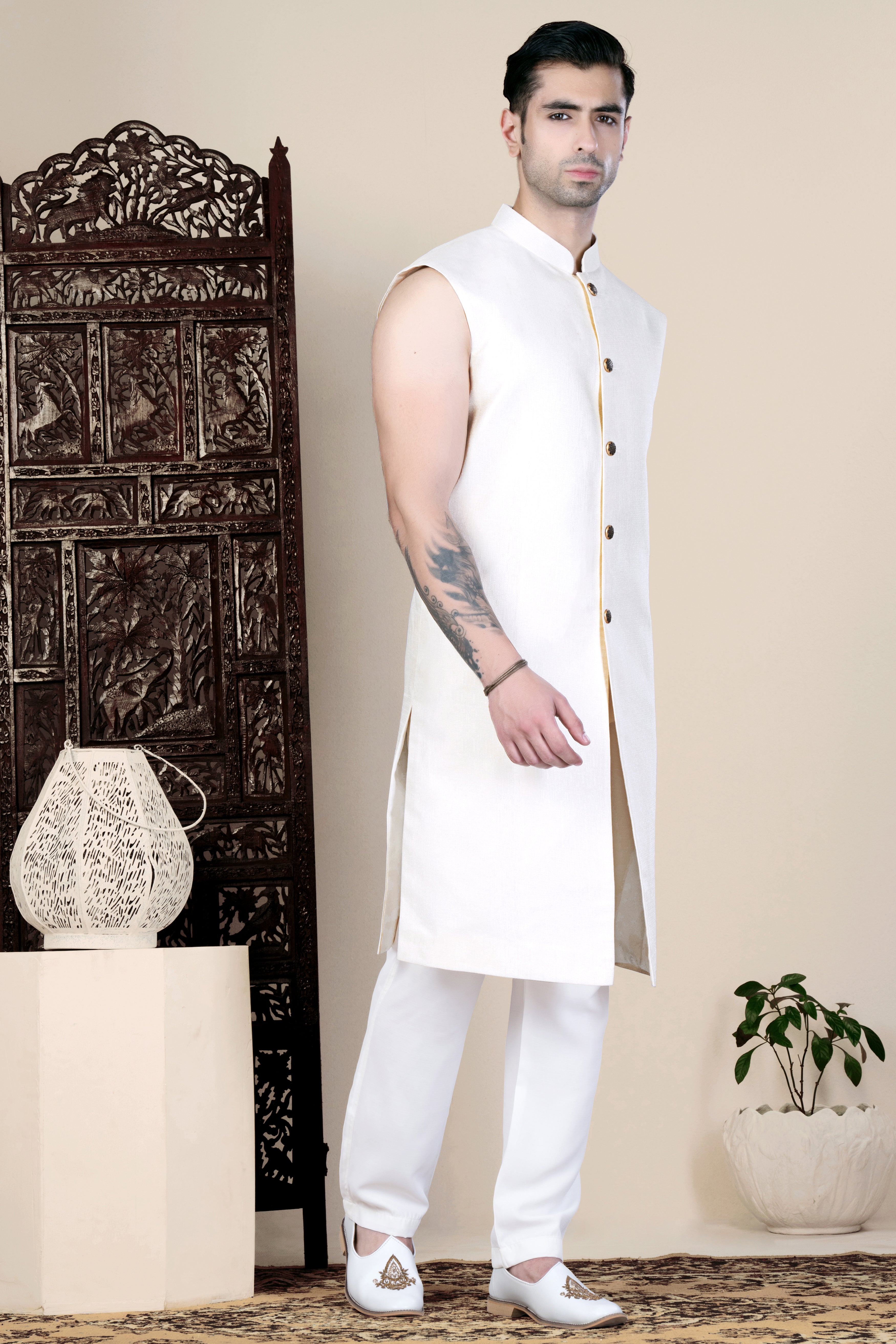 Bisque Beige Sleeveless Indo-Western Set