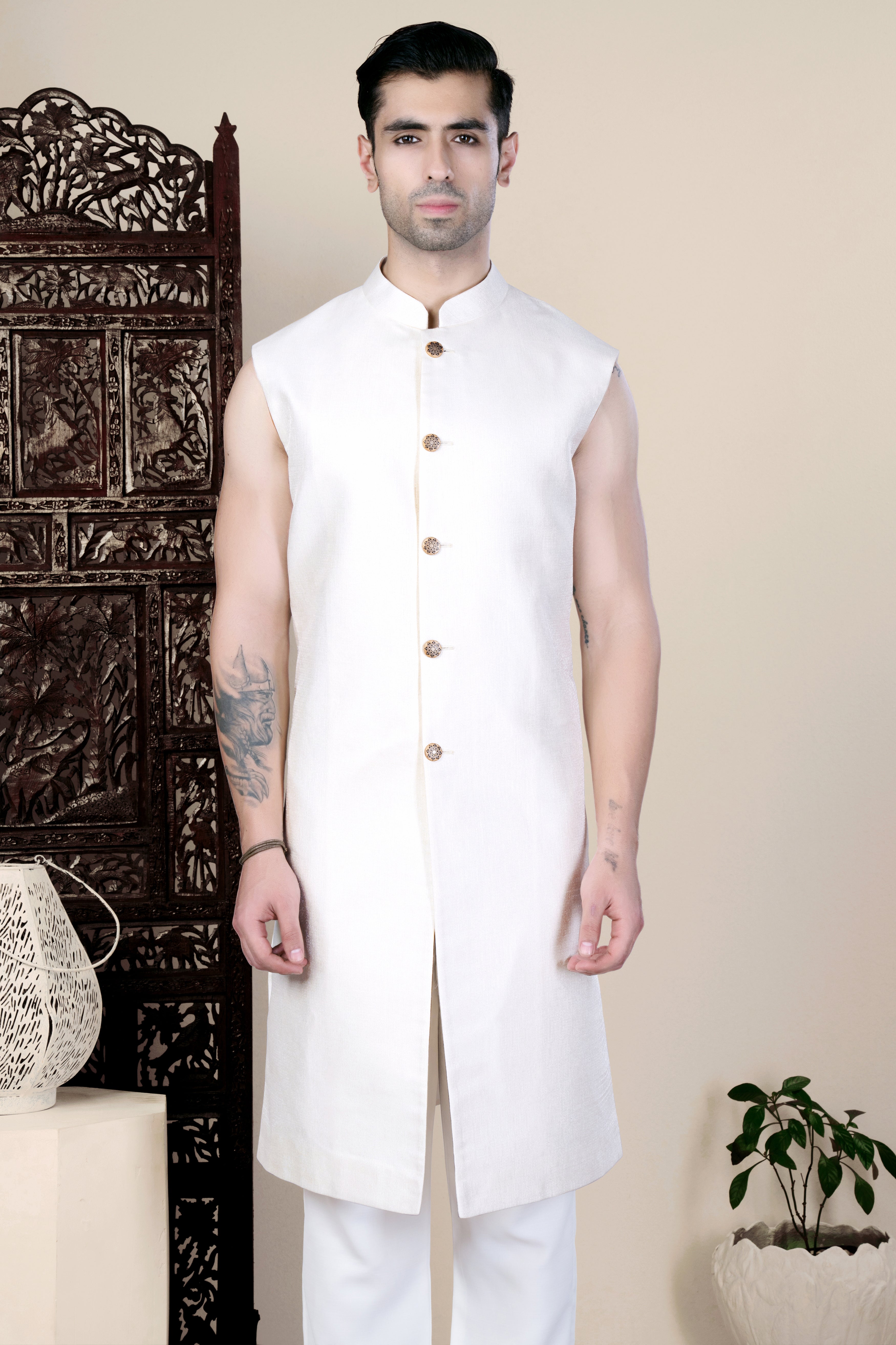 Bisque Beige Sleeveless Indo-Western Set