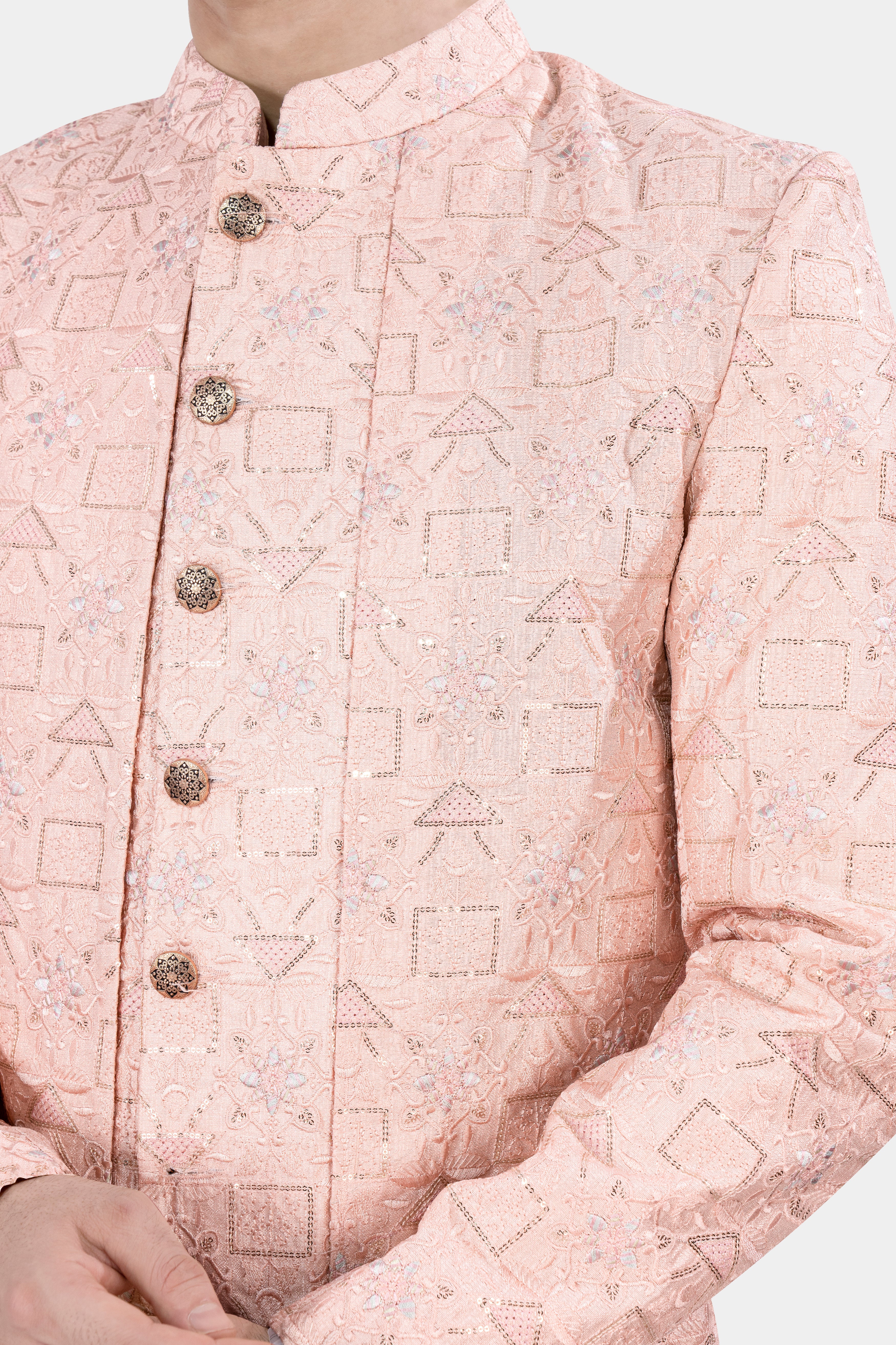 Mandys Pink Tone on Tone Embroidered With Sequins Work Indo Western With Kurta and Pajama Set