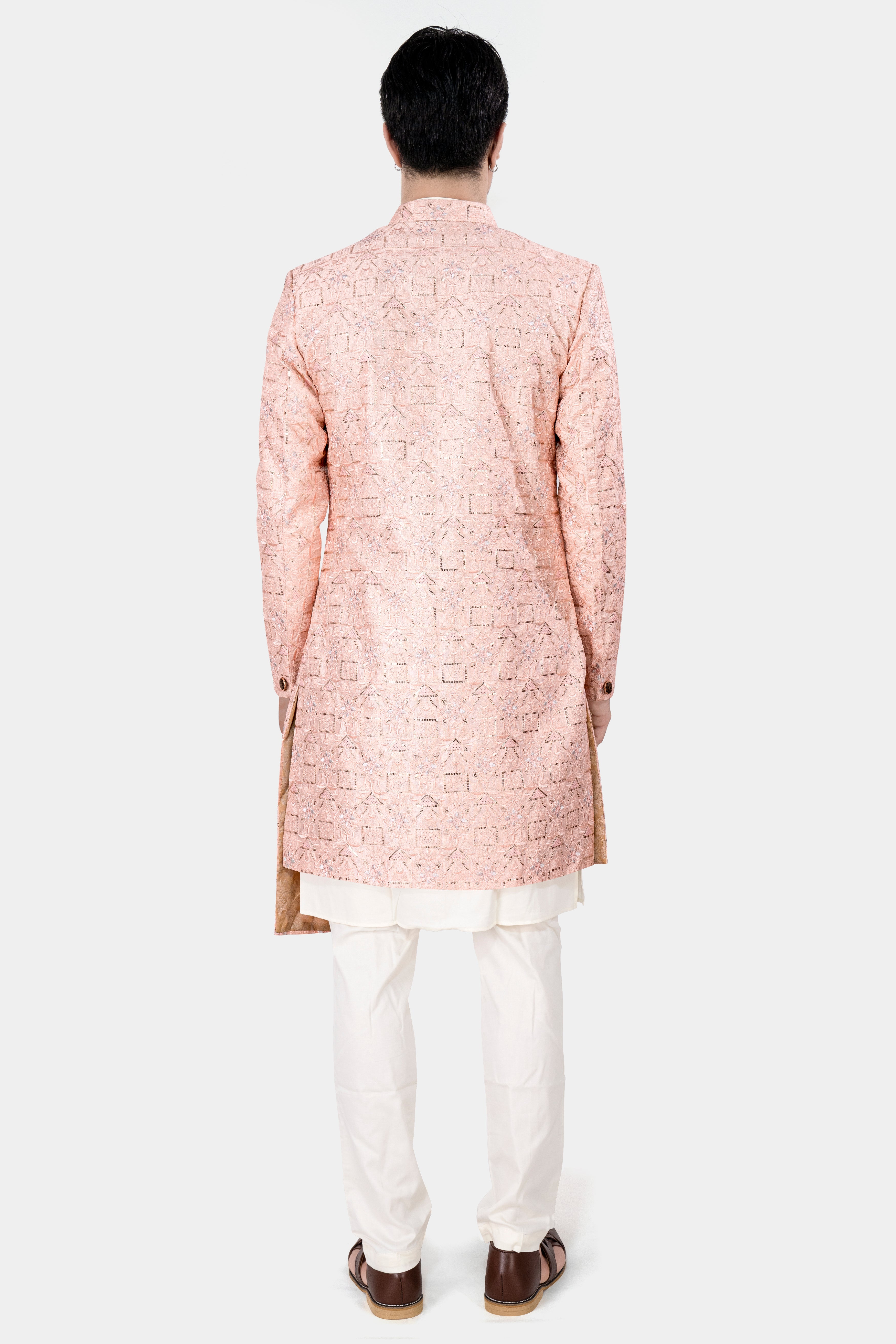 Mandys Pink Tone on Tone Embroidered With Sequins Work Indo Western With Kurta and Pajama Set