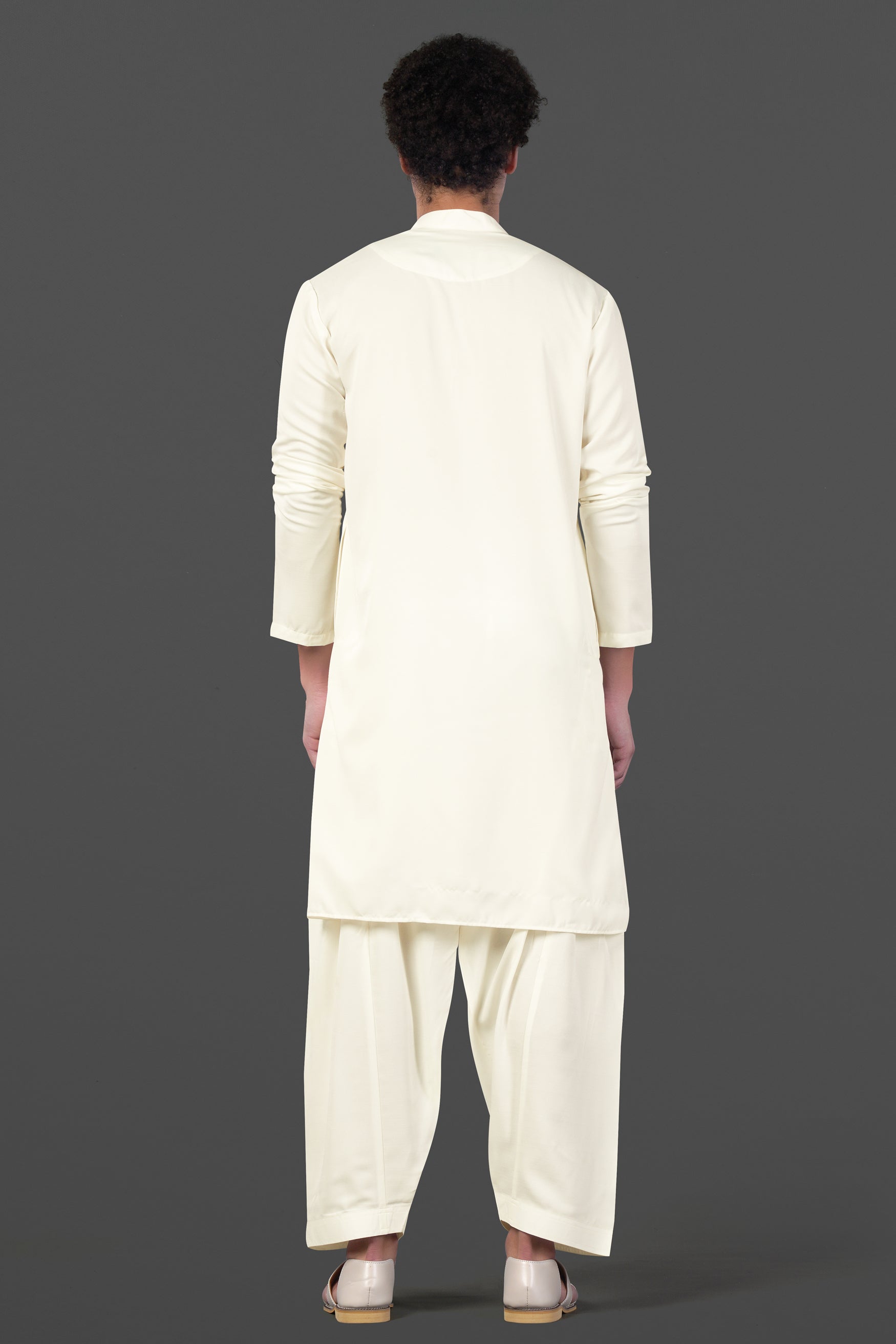 Merino Cream with Finch Green Cross Placket Bandhgala Thread and Sequin Embroidered Indo-Western Sherwani Set