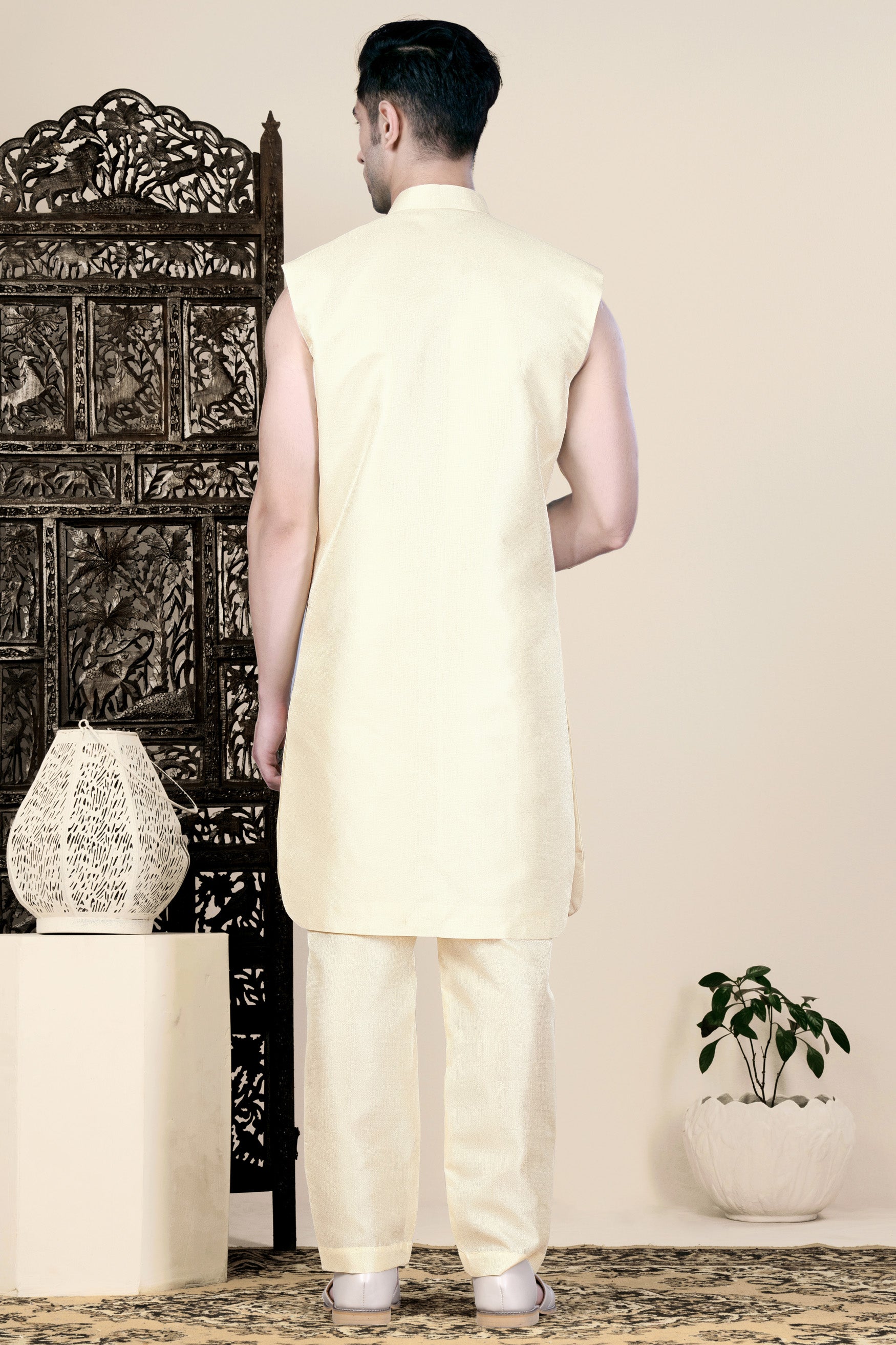 Almond Beige Thread and Sequin Embroidered Indo-Western Set
