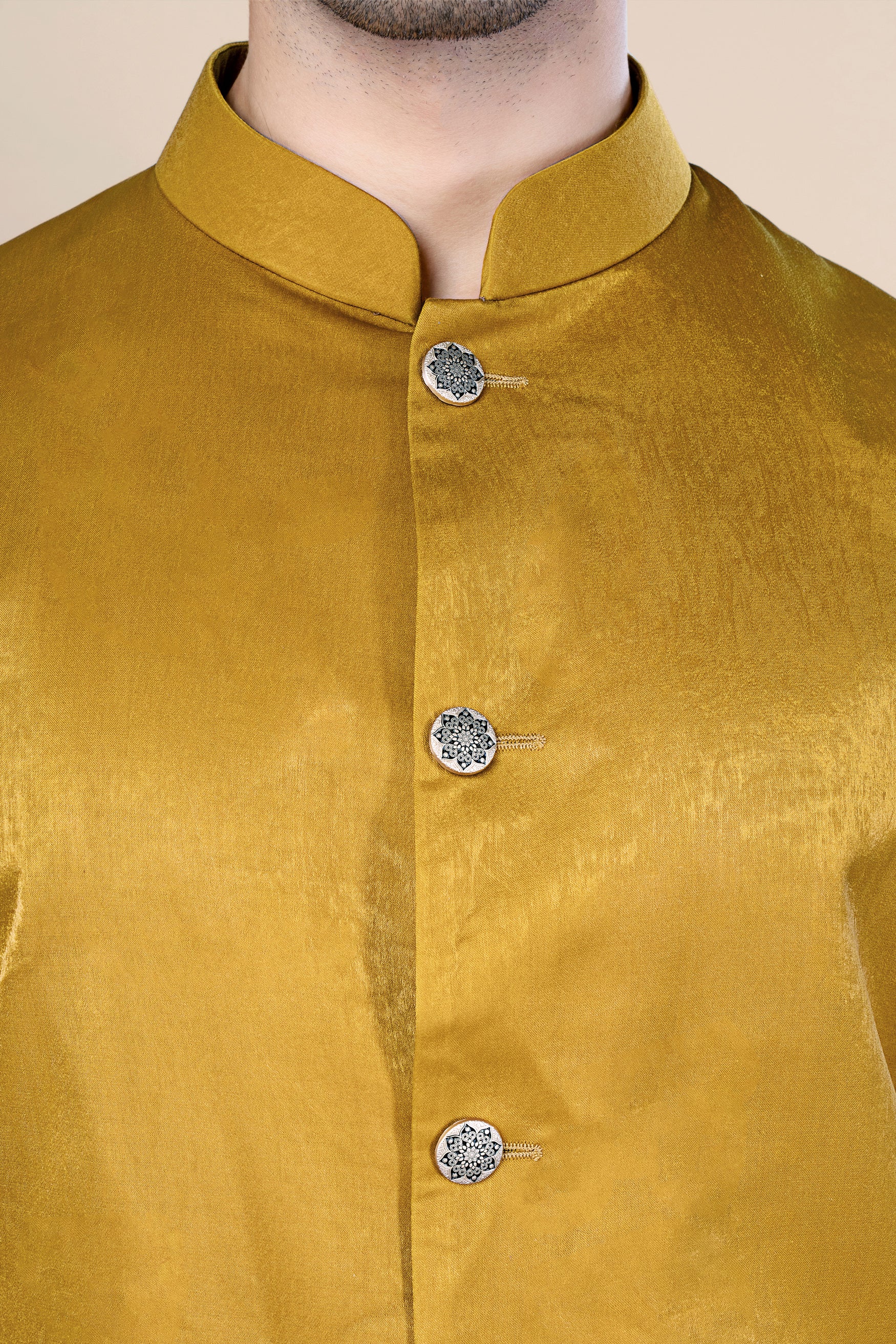 Bright White and Macaroni Yellow Ogee Thread and Sequin Embroidered Indo-Western Set