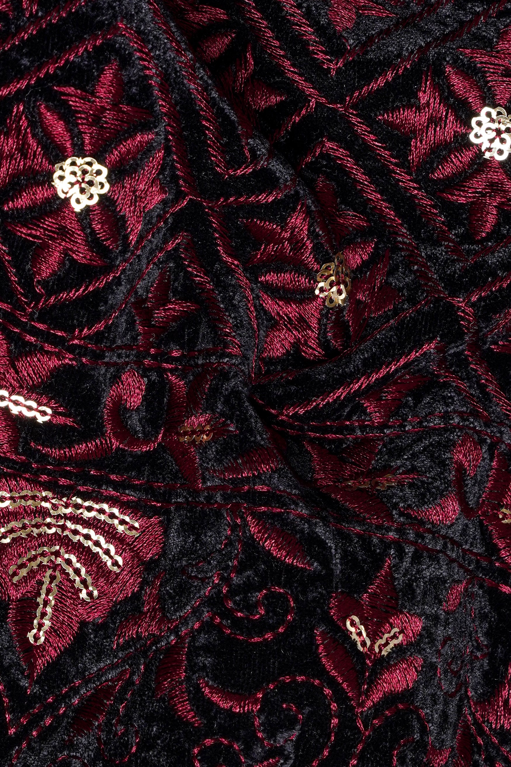 Jade Black and Cordovan Maroon Geometric Thread and Sequin Embroidered Indo-Western Set