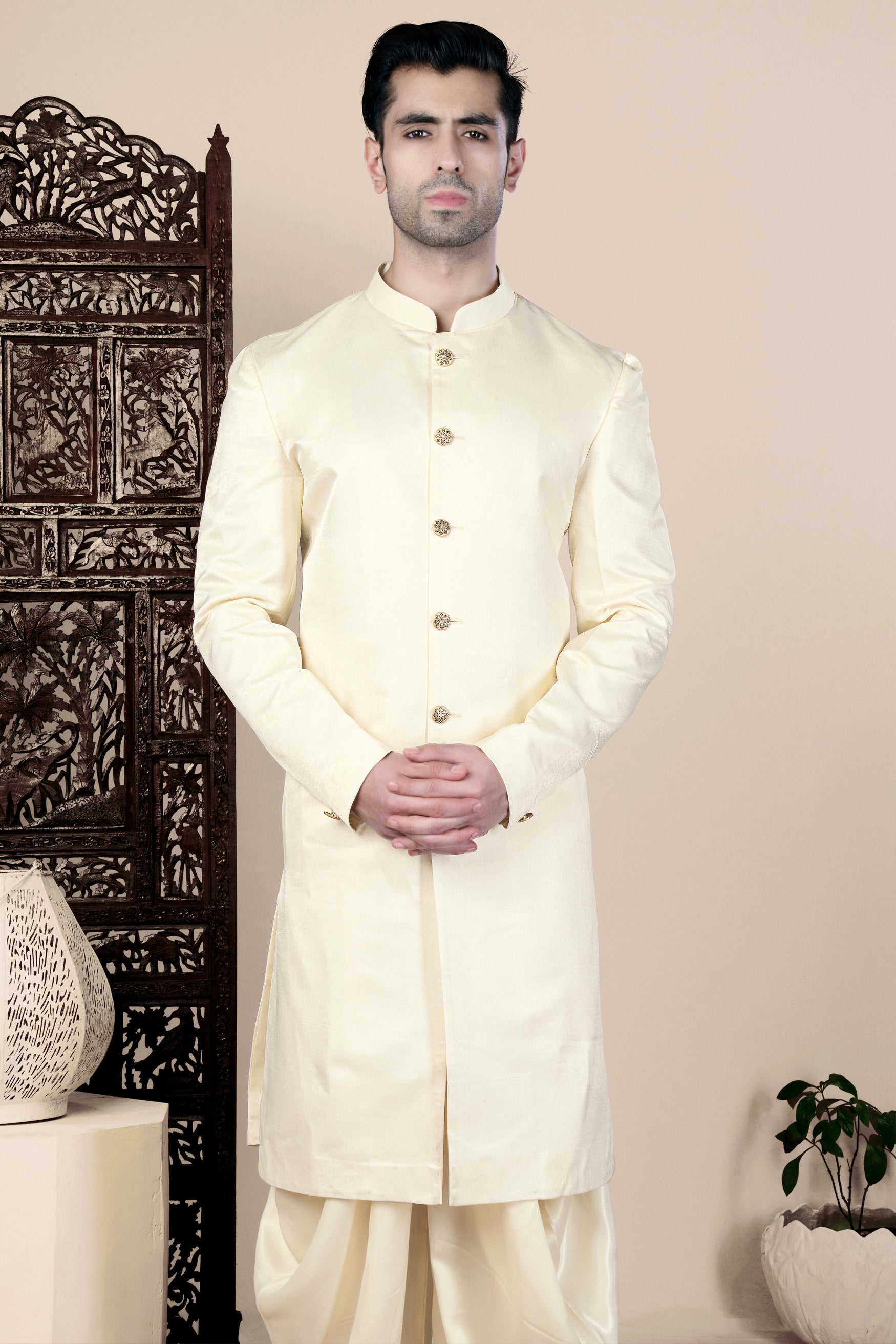 Irish Maroon and Cream Thread Embroidered Indo-Western Set with Koti
