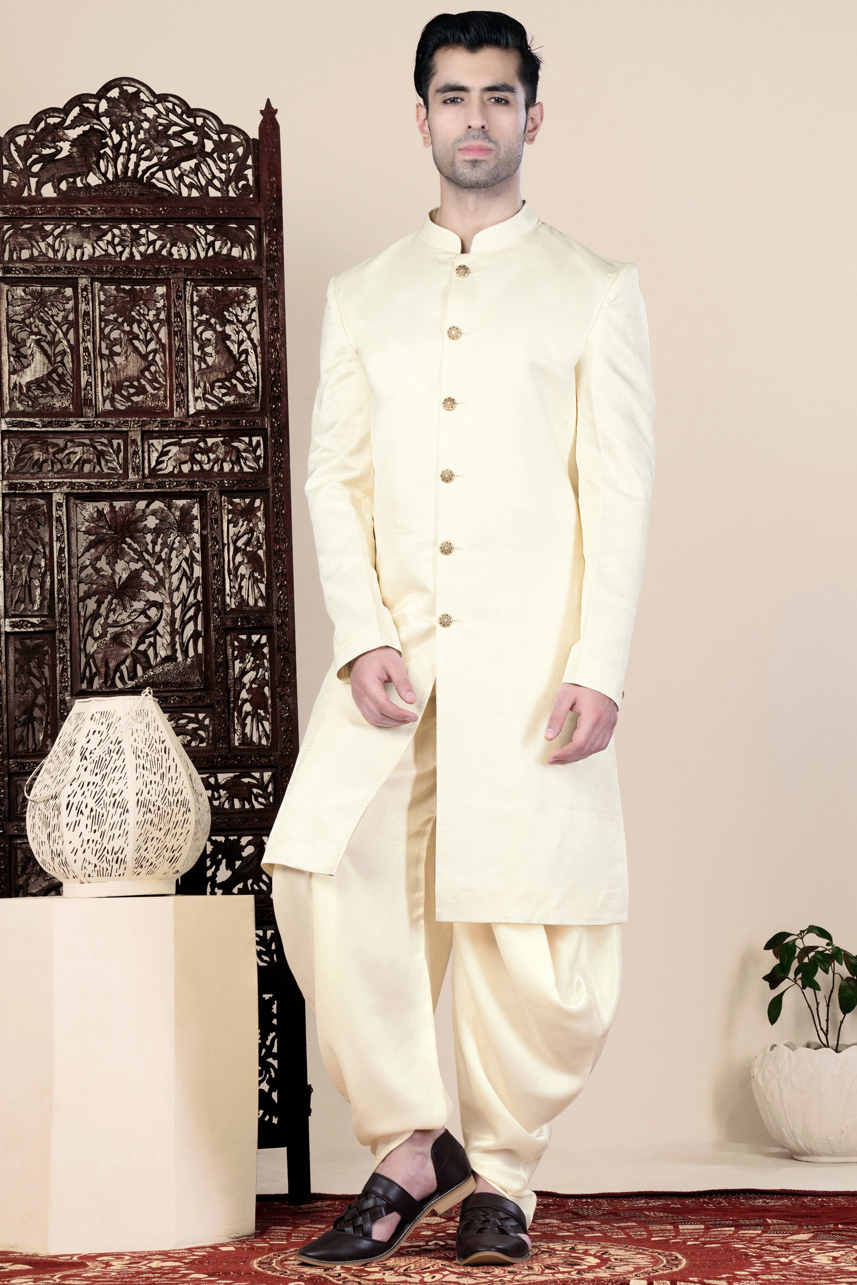 Irish Maroon and Cream Thread Embroidered Indo-Western Set with Koti