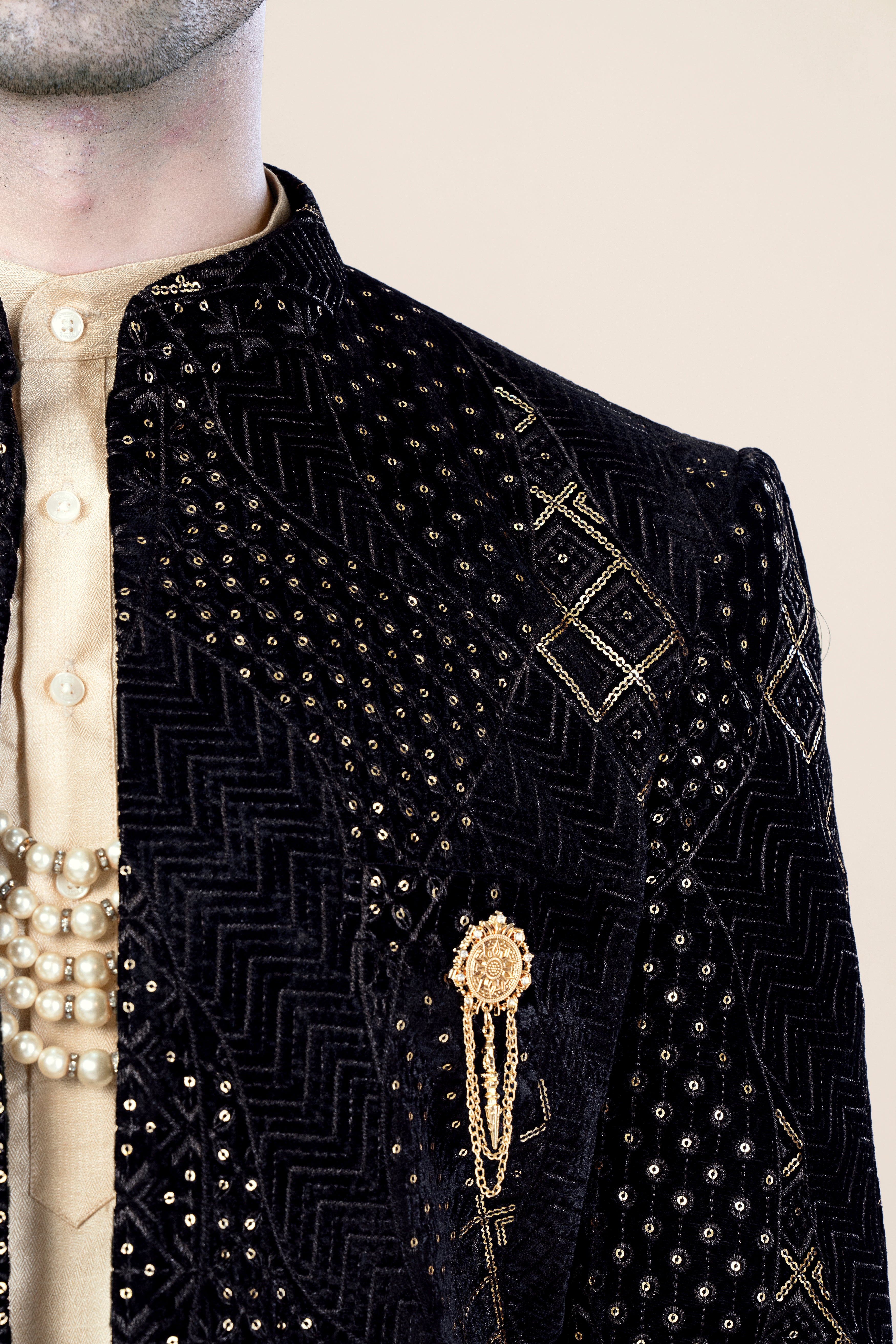 Jade Black Thread and Sequin Embroidered Indo-Western Set