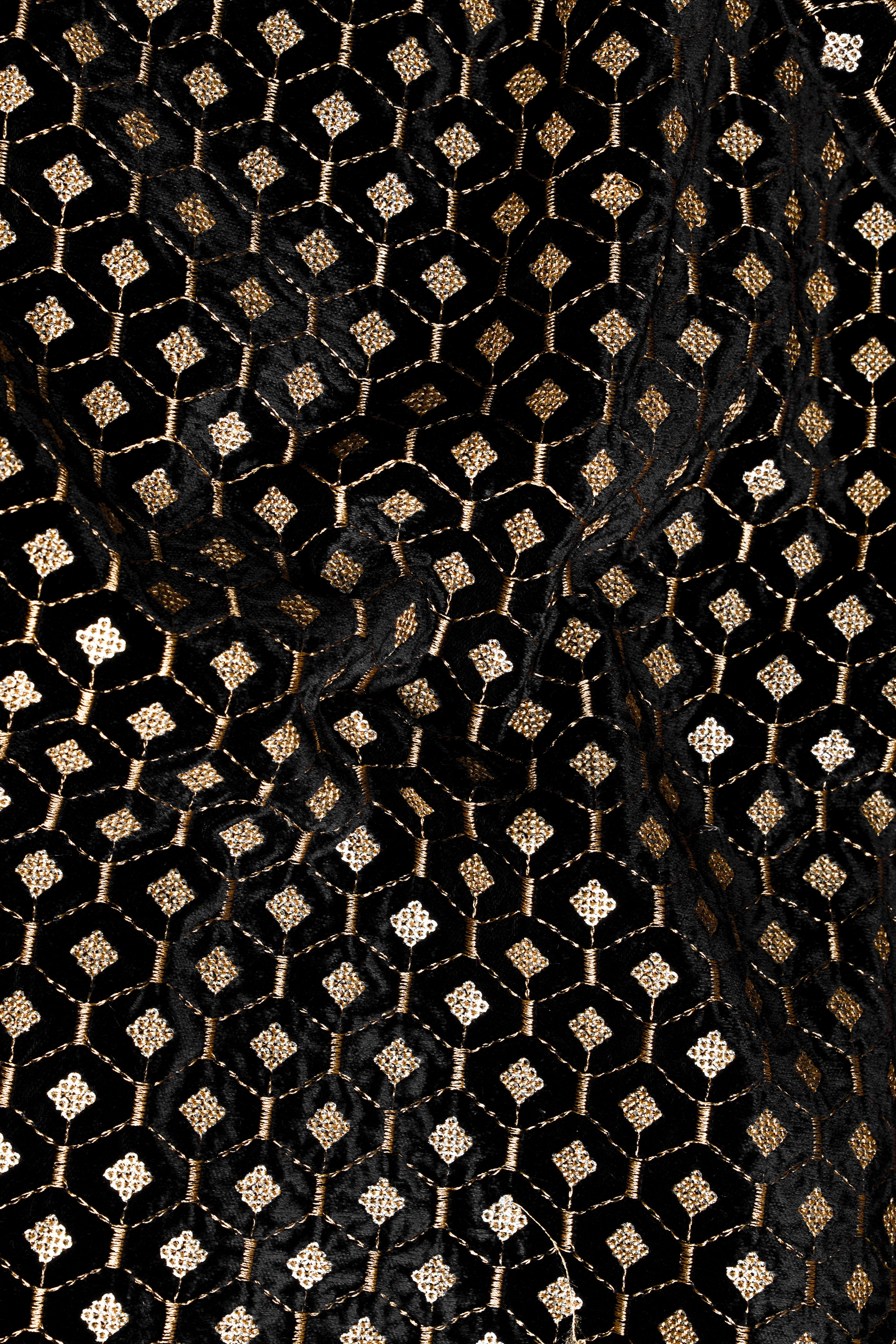 Jade Black and Fawn Brown Geometric Pattern Thread and Sequin Embroidered Indo-Western Set
