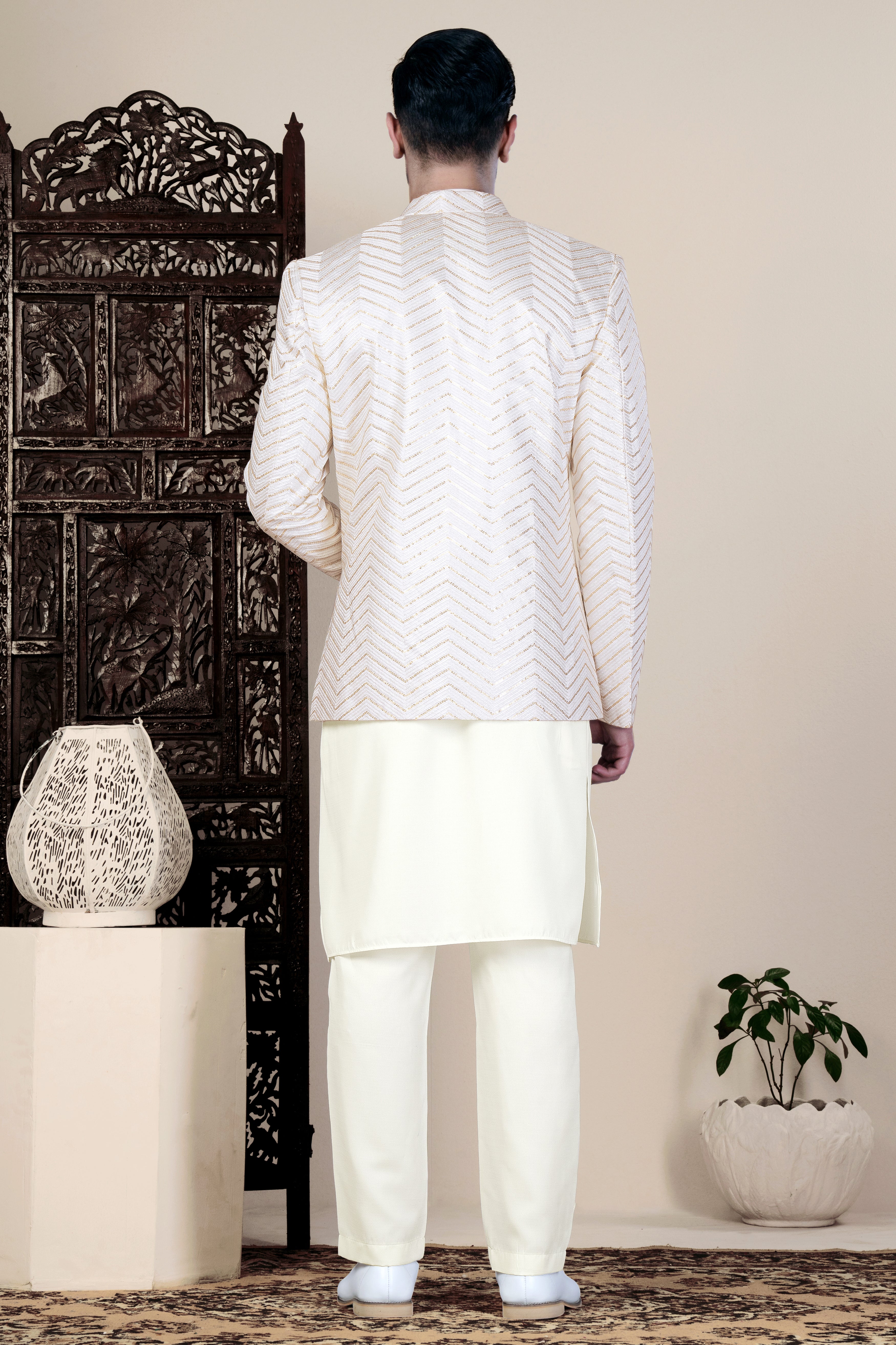 Magnolia Cream Chevron Sequin Embroidered Jodhpuri Set