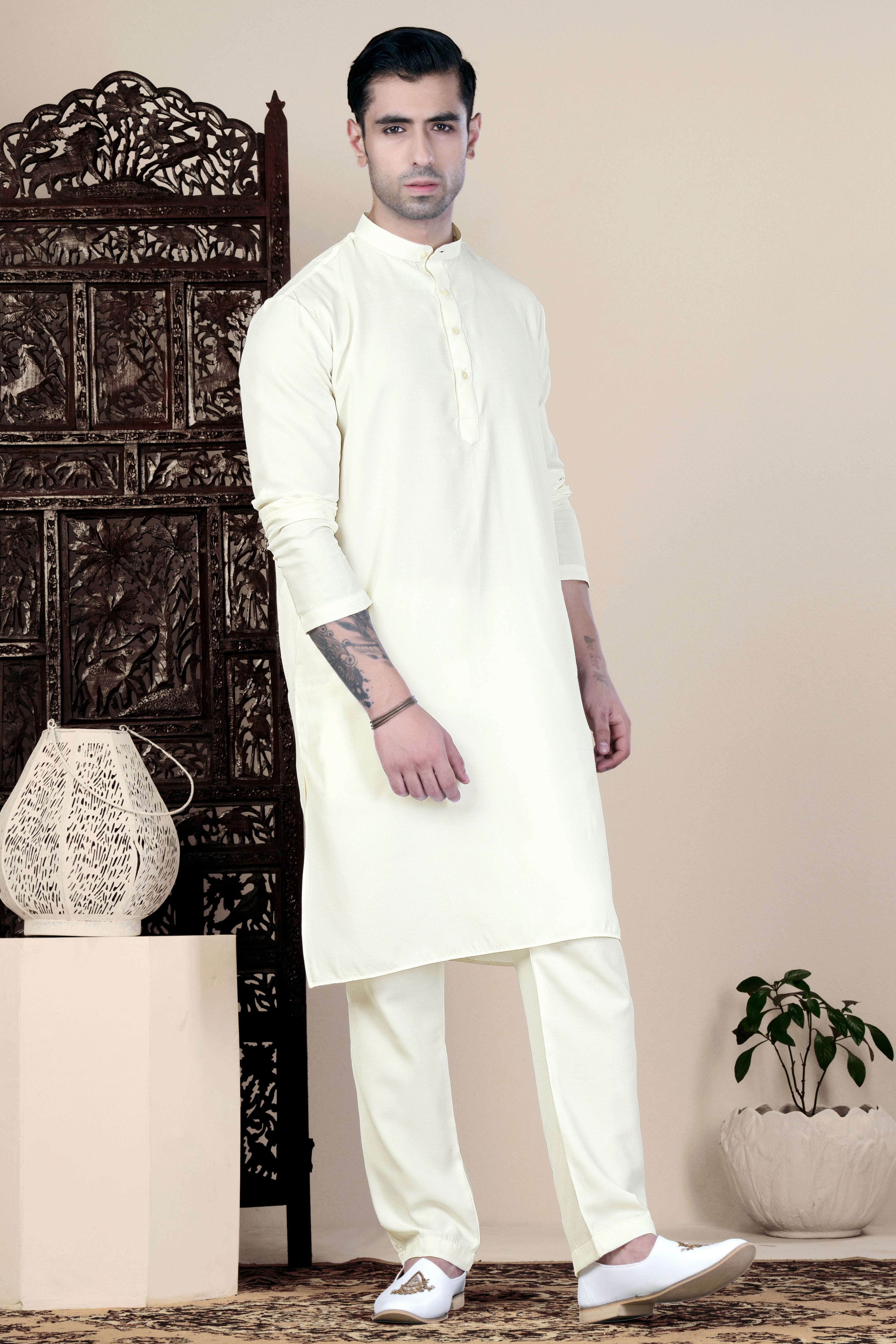 Magnolia Cream Chevron Sequin Embroidered Jodhpuri Set