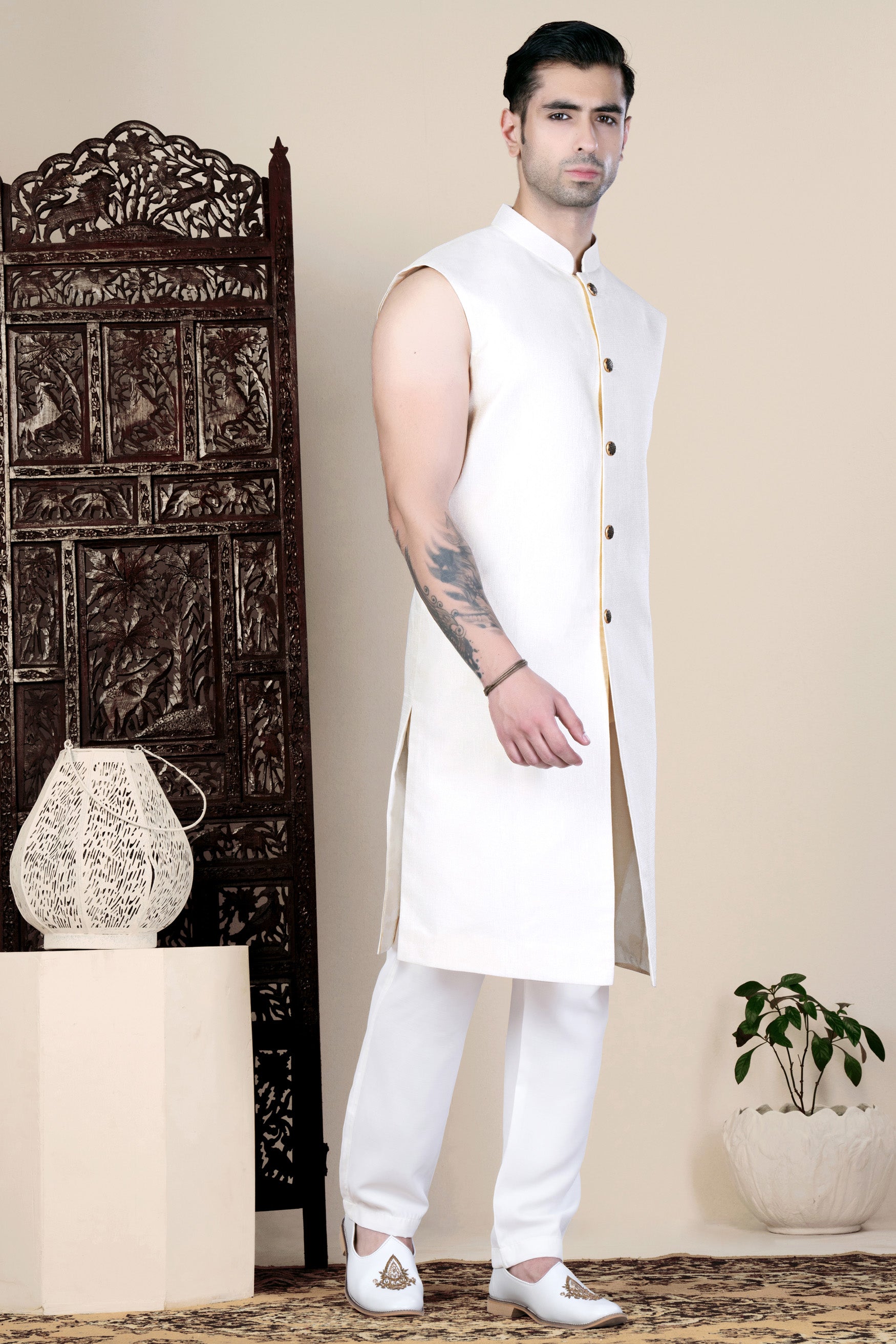Jade Black and White Floral Thread Embroidered Indo-Western Set