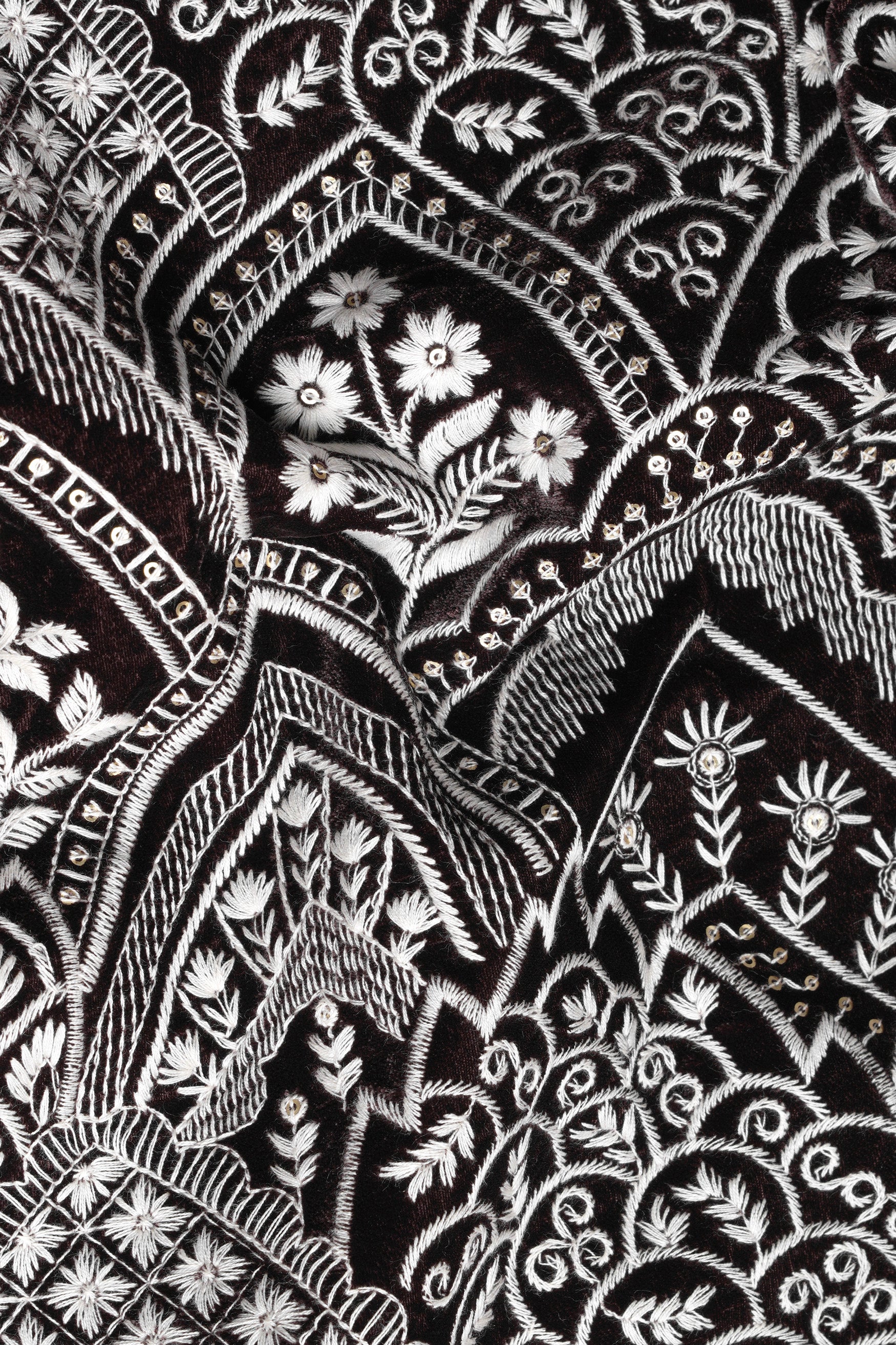 Jade Black and White Floral Thread Embroidered Indo-Western Set