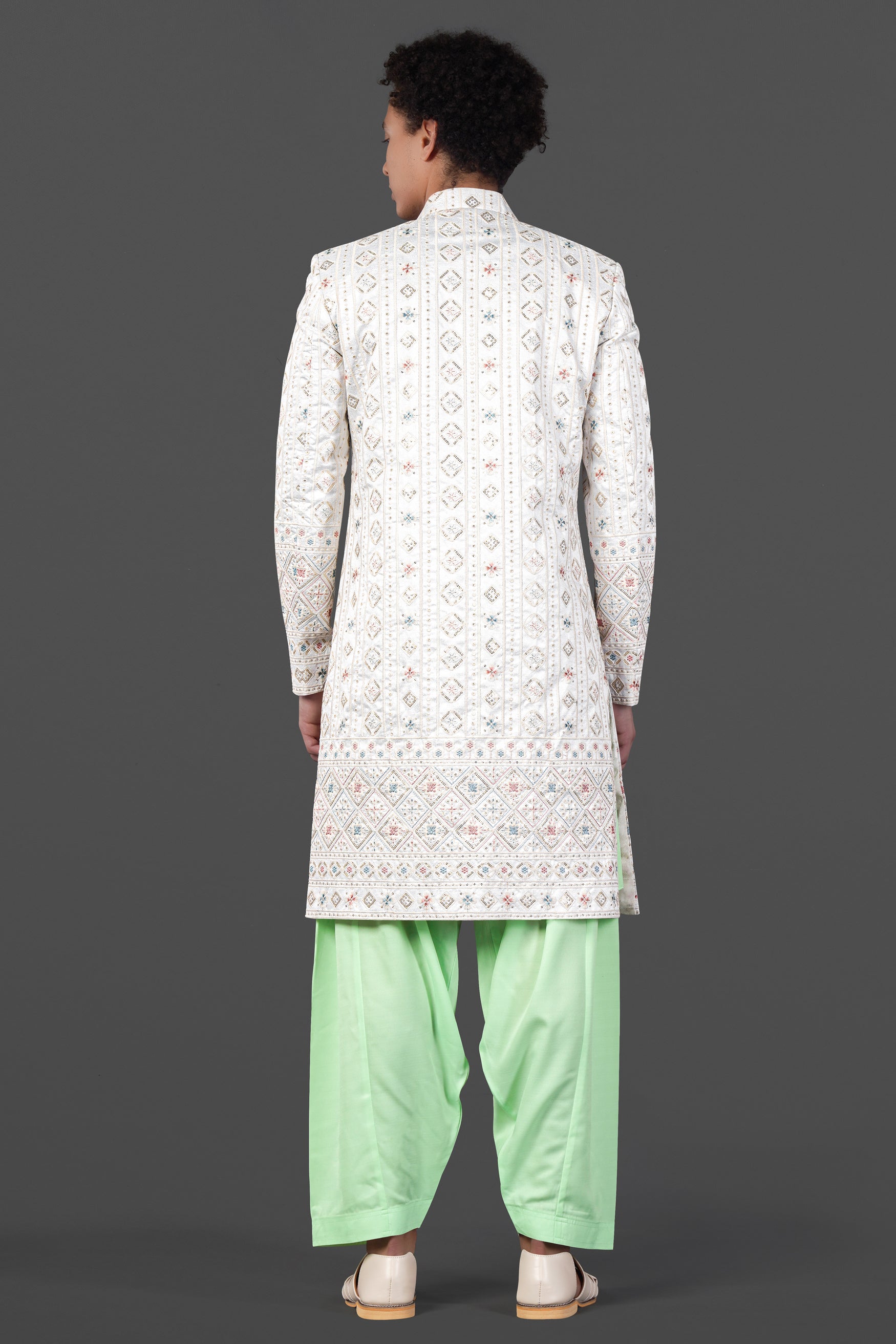 Merino Cream with Alpine Brown Multicolour Sequin Embroidered Indo-Western Sherwani