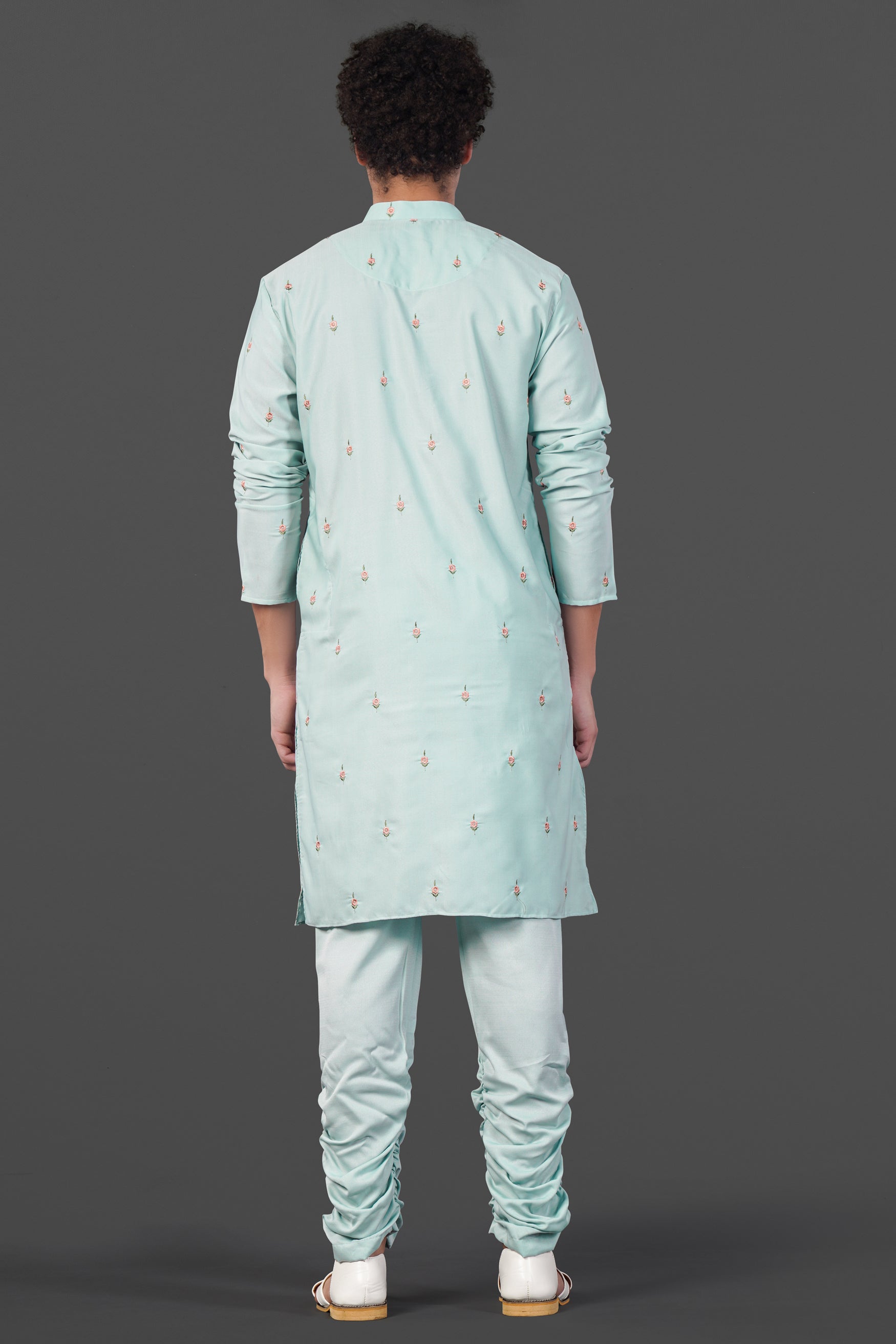 Merino Cream and Apricot Peach Multicolour Thread and Sequin Embroidered Indo-Western Sherwani