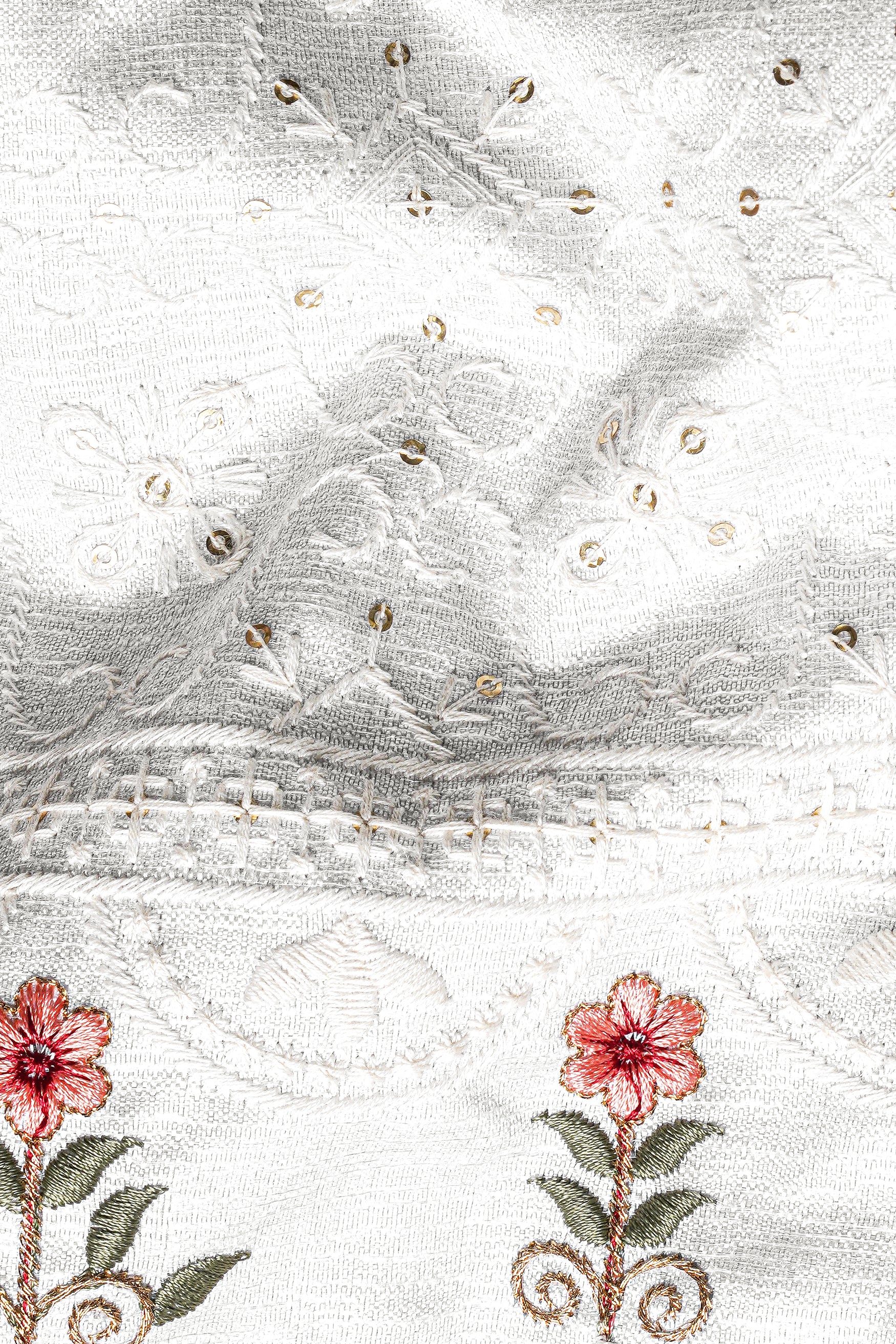 Merino Cream and Apricot Peach Multicolour Thread and Sequin Embroidered Indo-Western Sherwani