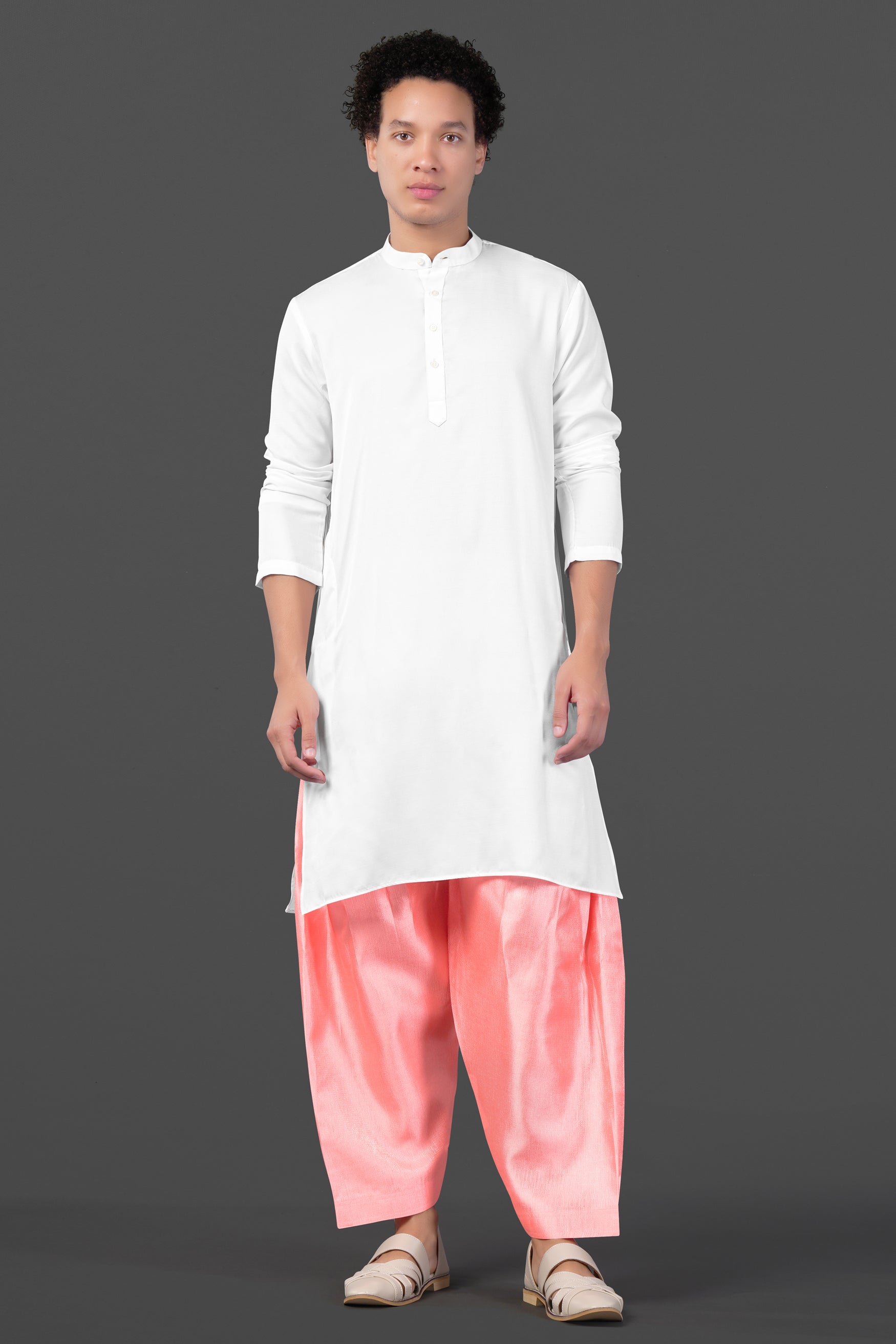 Porcelain Cream and Apricot Peach Multicolour Thread and Sequin Embroidered Indo-Western Sherwani