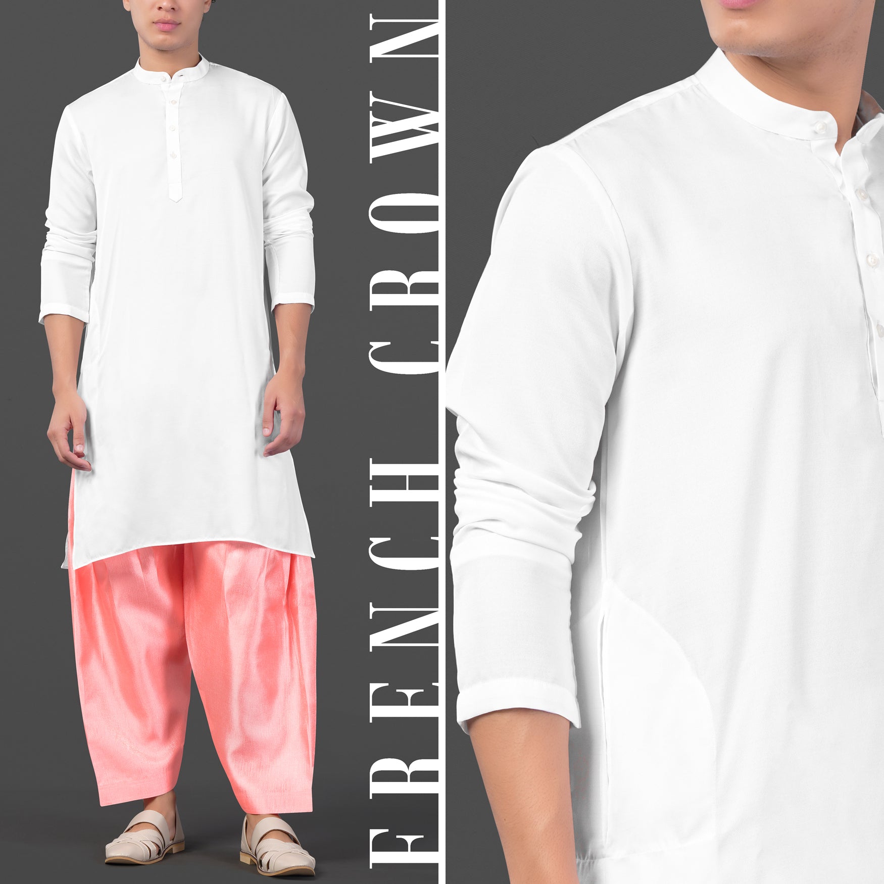 Porcelain Cream and Apricot Peach Multicolour Thread and Sequin Embroidered Indo-Western Sherwani