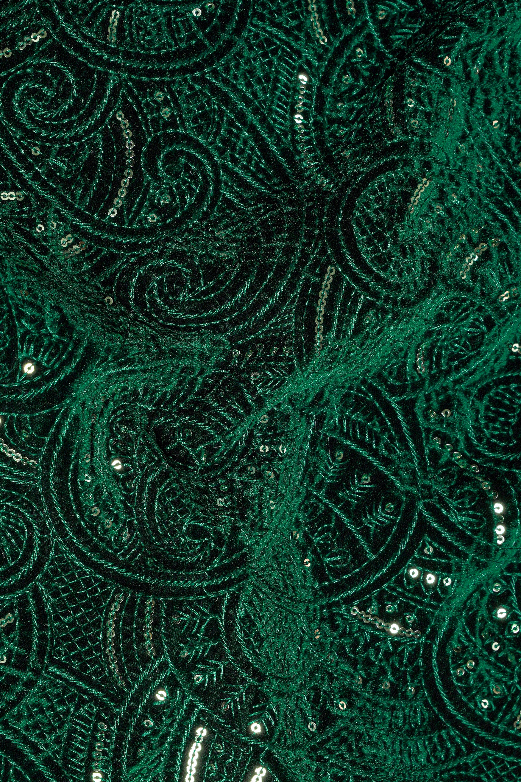 Palm and Jewel Green Thread and Sequin Embroidered Indo-Western