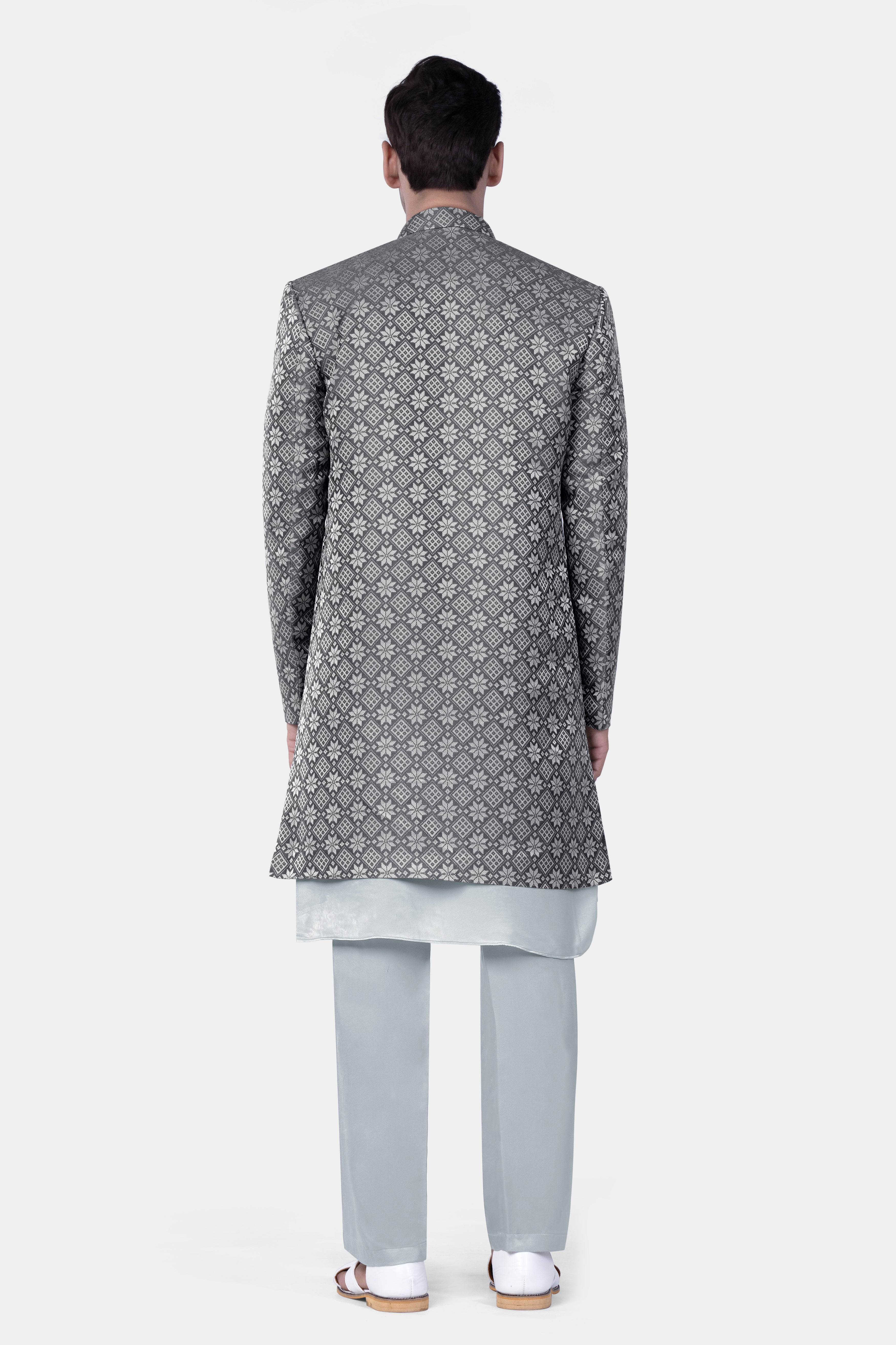 Gravel Gray Jacquard Party Wear Indo-Western