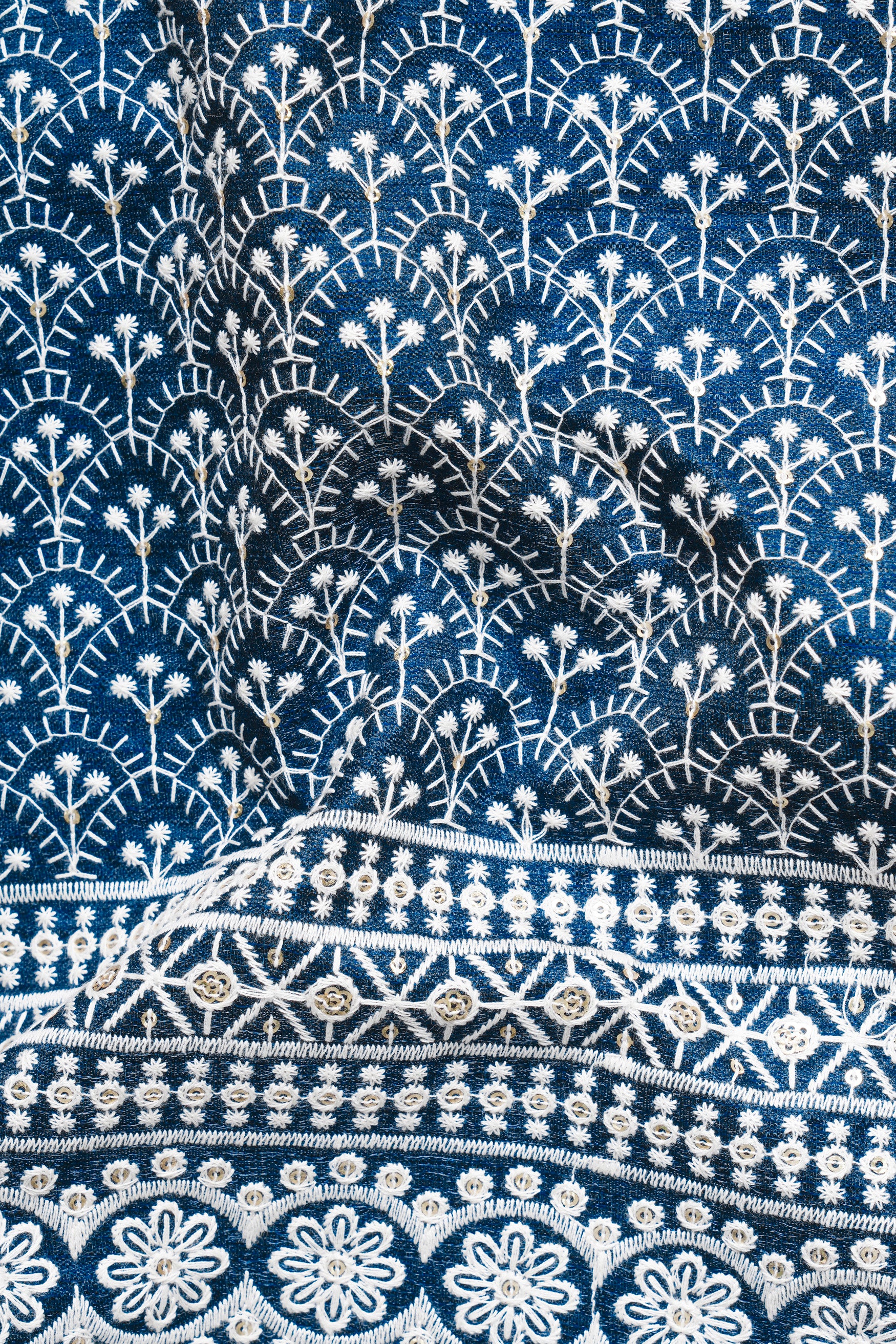 Cloud Blue and White Thread Embroidered Indo-Western