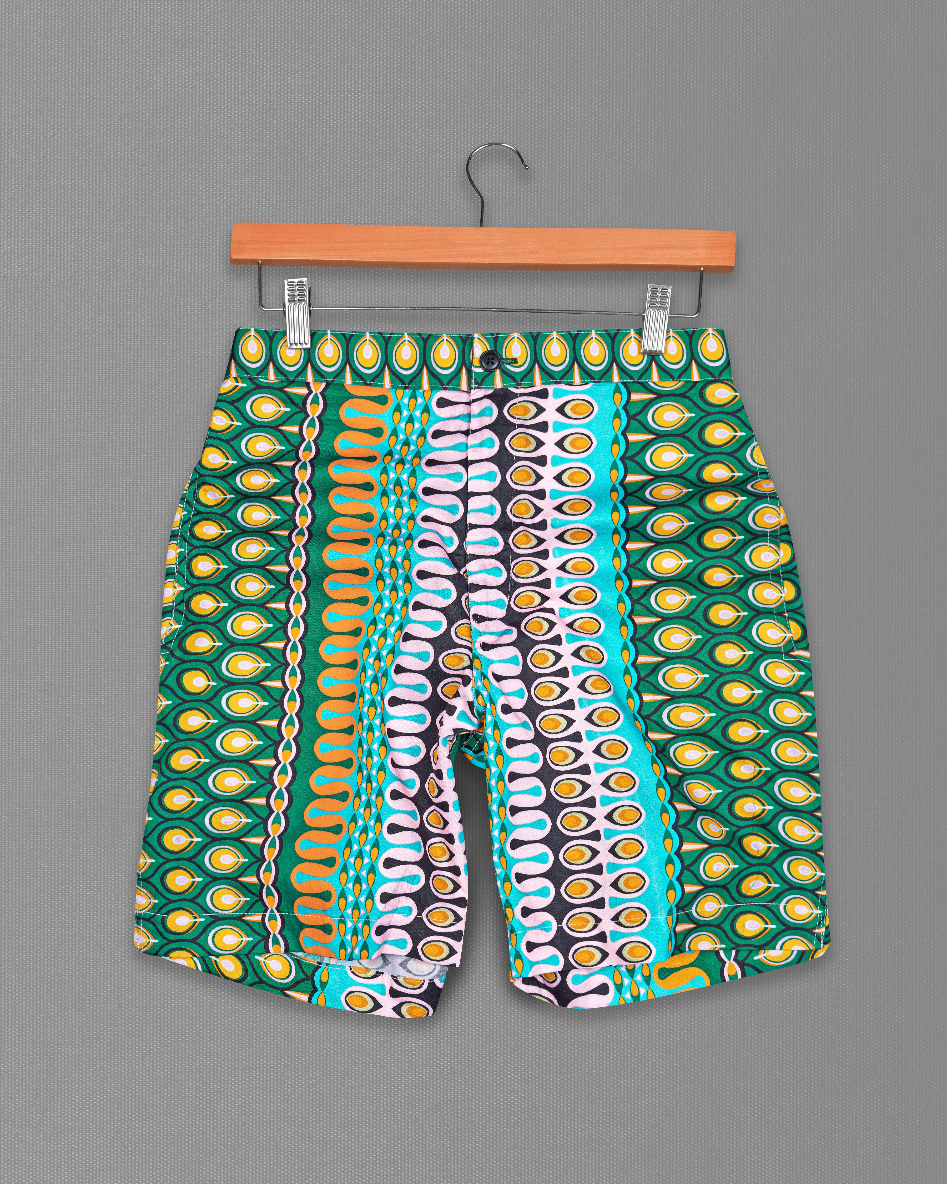 Aquamarine Green Multicolour Ankara Printed Super Soft Premium Cotton Shorts SR262-28, SR262-30, SR262-32, SR262-34, SR262-36, SR262-38, SR262-40, SR262-42, SR262-44