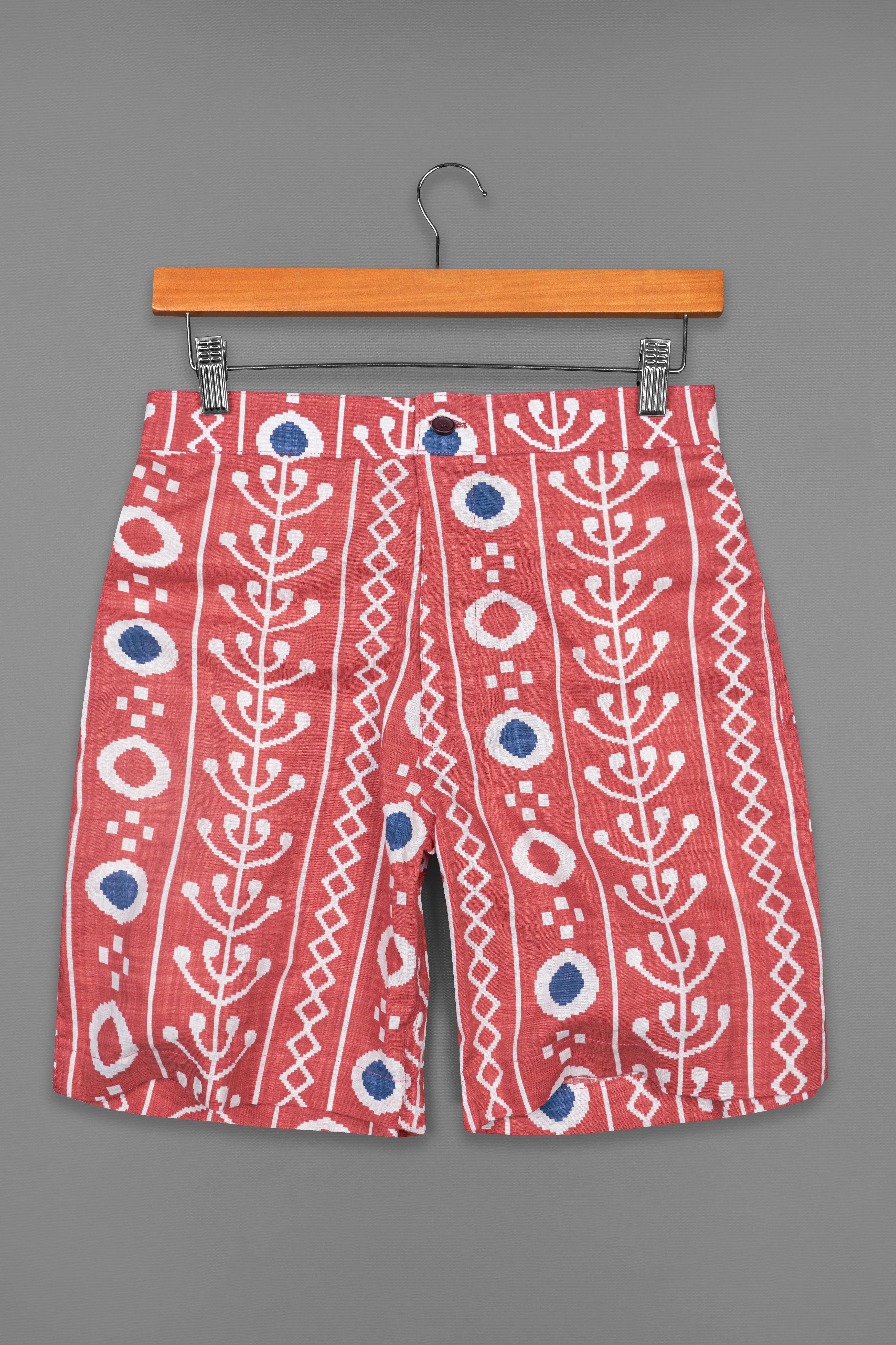 Chestnut Peach Ikat Printed Light Weight Premium Cotton Shorts SR267-28, SR267-30, SR267-32, SR267-34, SR267-36, SR267-38, SR267-40, SR267-42, SR267-44