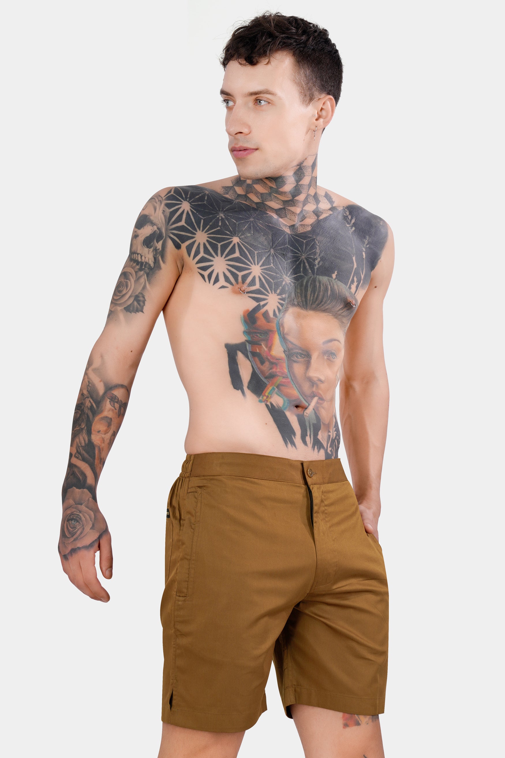 Sepia Brown Subtle Sheen Super Soft Premium Cotton Shorts